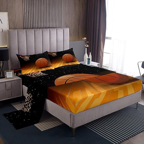 Miniatura 1 de Manfei Juego de sábanas de baloncesto para niños, tamaño individual, juego de ropa de cama temática deportiva para decoración de habitación de niños