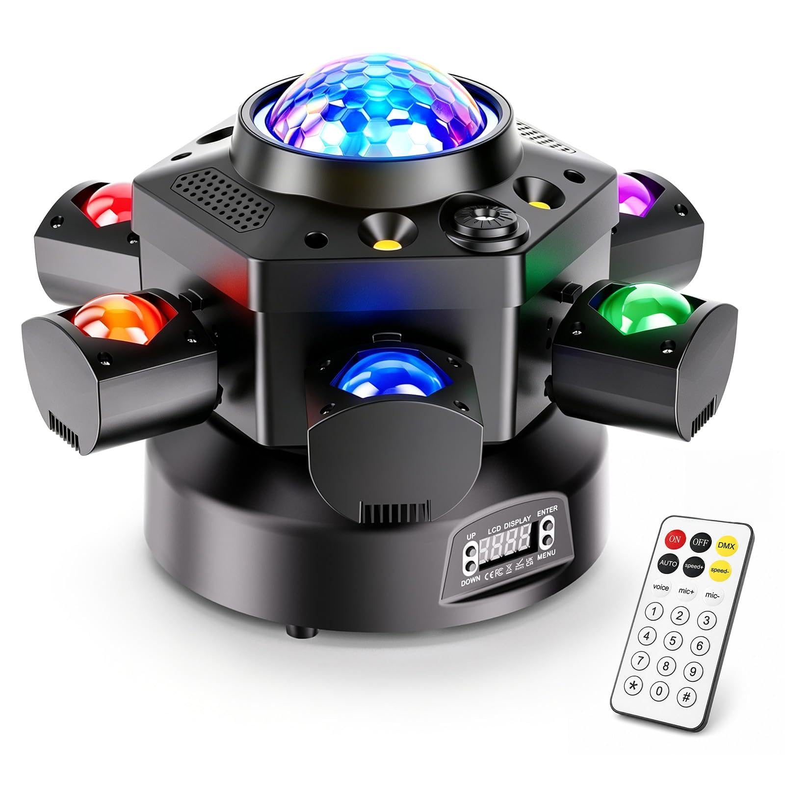 Teste Mobili LED 150W RGBW Discoteca Luci con telecomando 6 bracci lampada Palco Luce di Scena DMX512 Stroboscopica per Natale Feste Bar Club Matrimoni Chiesa Live Band