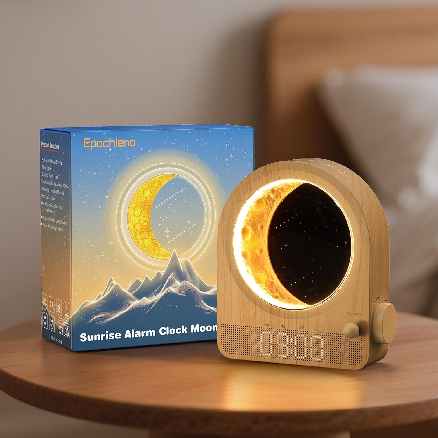 Epochleno Sunrise Alarm Clock White Noise Machine Meteor Moonlight - 10 Soothing Sounds Dual Alarms 30 60 90min