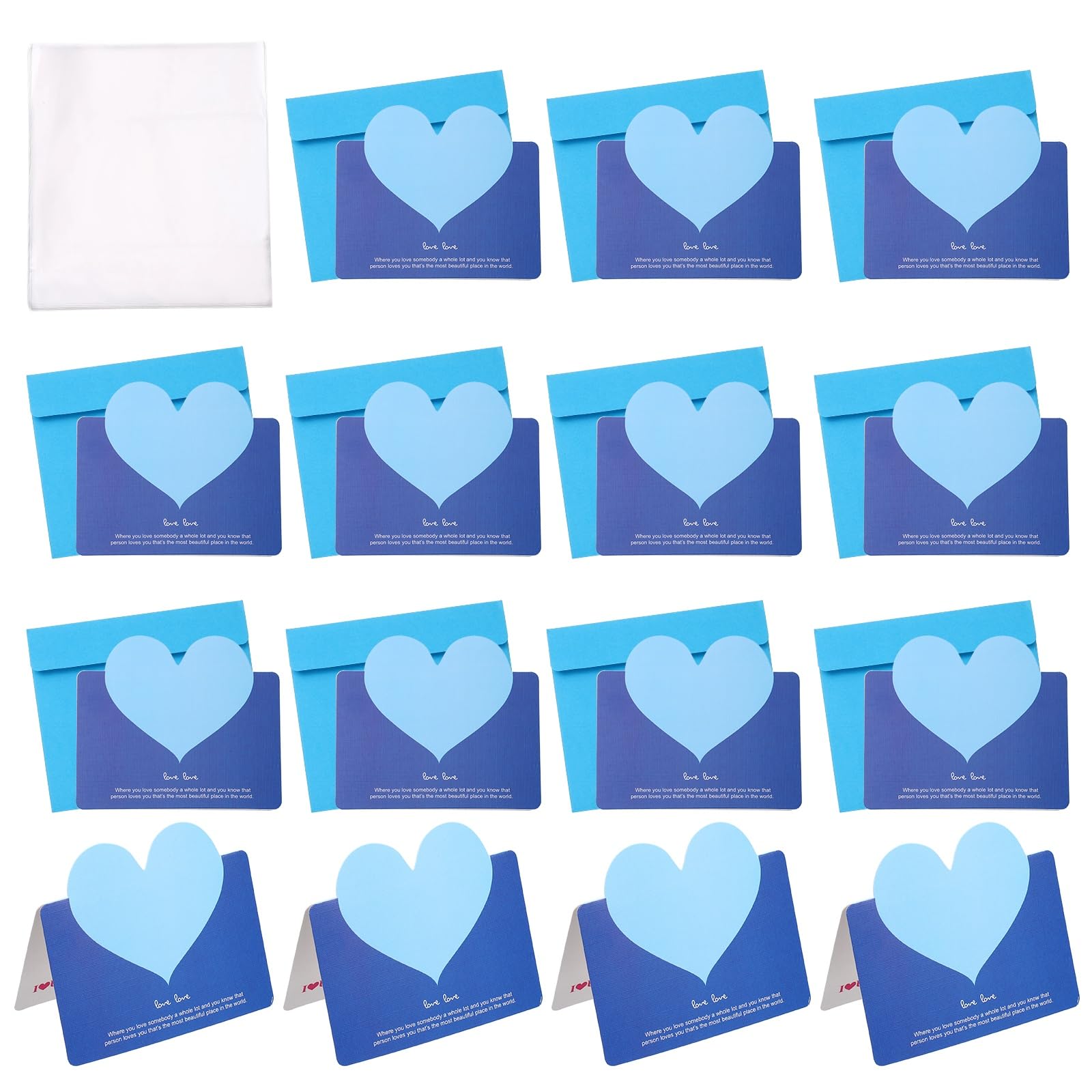 YOKIVE Heart Shaped Greeting Card with Envelope 24 Set, (5.4 x 3.9-Inch, Deep Blue/Deep Blue), Foldable Best Wishes Note Card, Great for Friends Anniversary Wedding Party