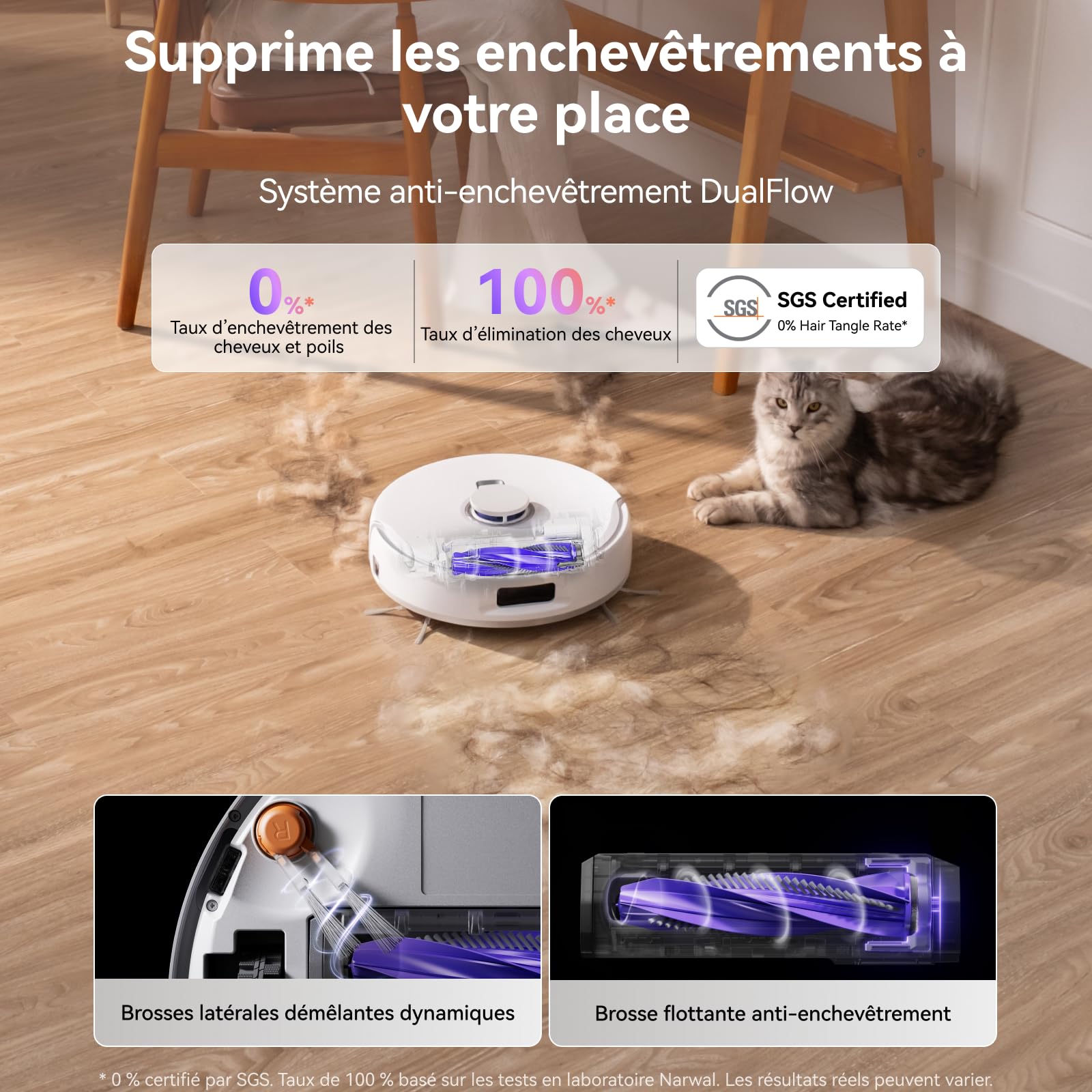 NARWAL Freo Z10 Robot Aspirateur et Laveur avec Système Anti-Enchevêtrement, 15000 Pa, Base Autonome, Nettoyage à 75°C, Séchage Automatique, Évitage Intelligent, pour Poils d'animaux et Cheveux Longs