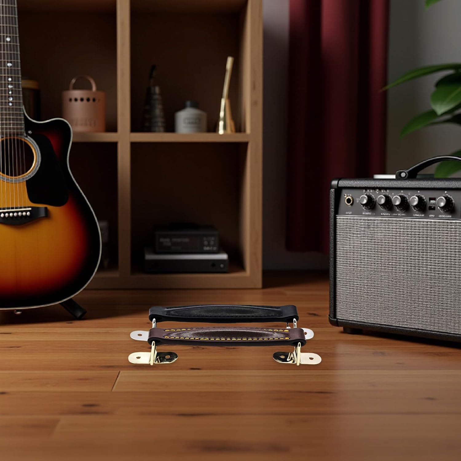 Cabilock 2 Sets Guitar Amplifier Handle Replacement Straps with Metal Buckles, Pu Heavy Duty Speaker Handle for Rehearsal and Stage Use, Black and Coffee Color