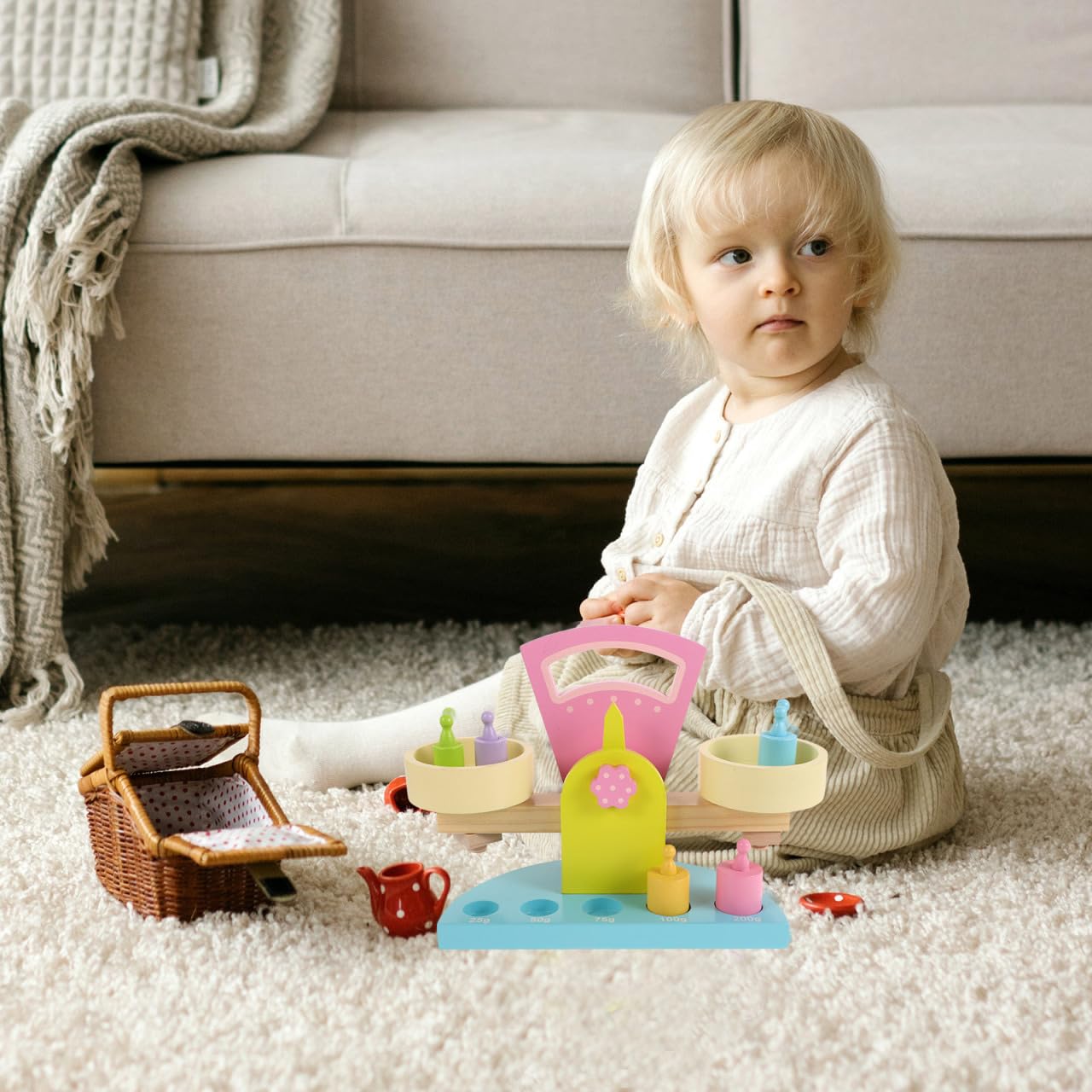 VANZACK Wooden Balance Scale Toy Adjustable Counting Cognitive Learning Aid for Children Educational Math Teaching and Montessori Hands-on Play - Image 2