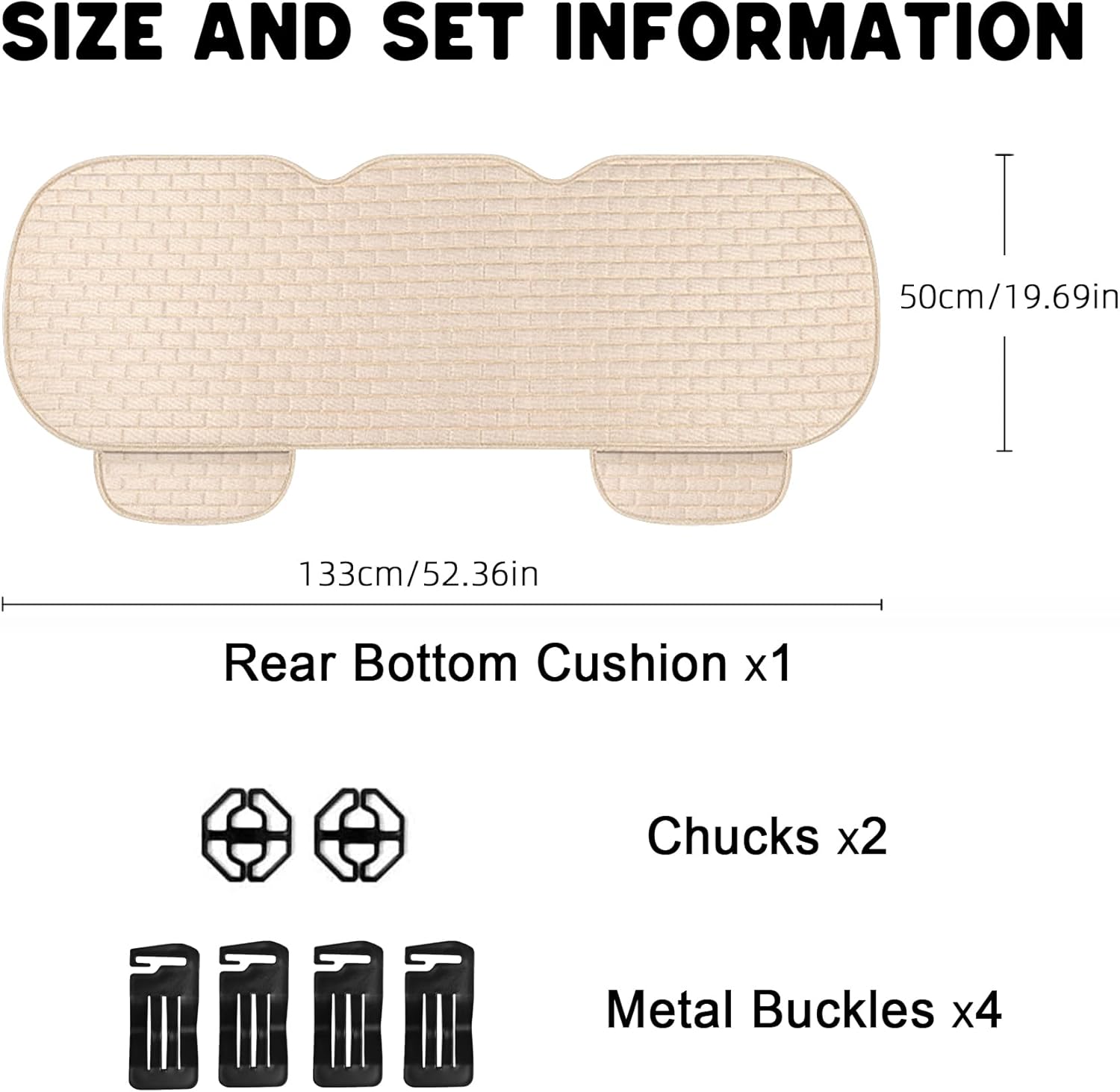 Beige Back Seat Cover, Rear Car Seat Cover for Cars Truck SUV,Seat Covers with Storage Pocket,Bottom Auto Seat Cushion Pad Mat for Most Vehicles-Beige,1 Pcs