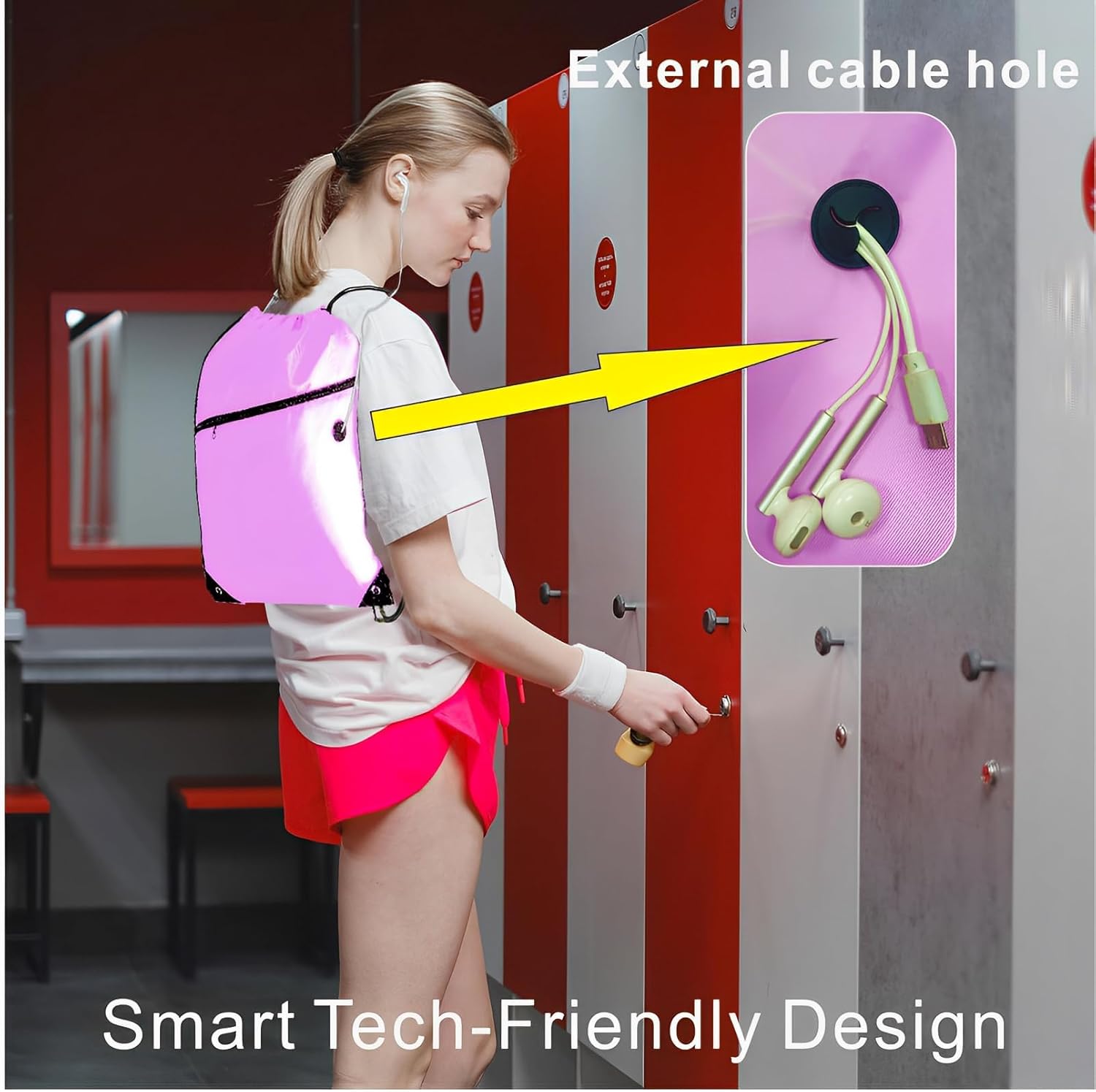 CODOBON Lightweight Drawstring Backpack with 2 Compartments Holds 14" Laptop & Shoes | Foldable to Phone Size, Zip Pocket with Cable Port | Economical for Gym, Travel, parties (Multi -6-colors 18pcs) - Image 5