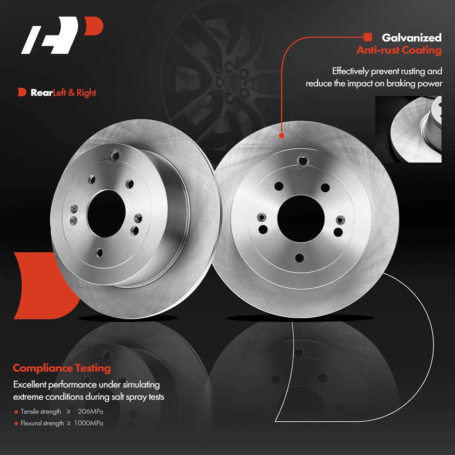 A-Premium Rear Disc Brake Rotors and Ceramic Pads Kit with Calipers Compatible with Hyundai Santa Fe 2007 2008 2009 8PC-Set