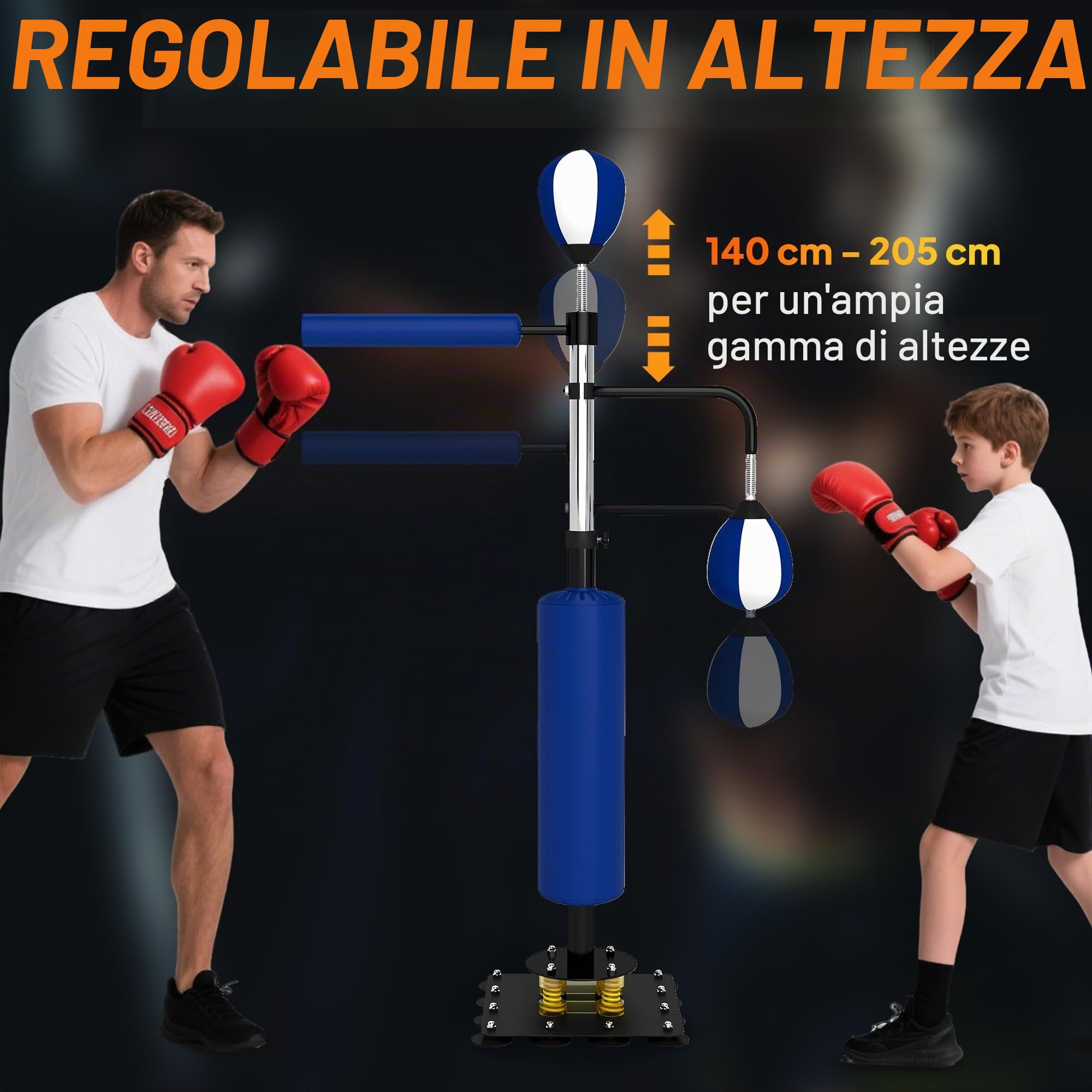 SPORTNOW Boxsack freistehend 140-205cm aufblasbarer Standboxsack mit Pumpe, Saugfuß 2 Reflexsbälle Punchingball Set höhenverstellbar Kickboxsack Speed Ball für Erwachsene Jugendliche Krafttraining