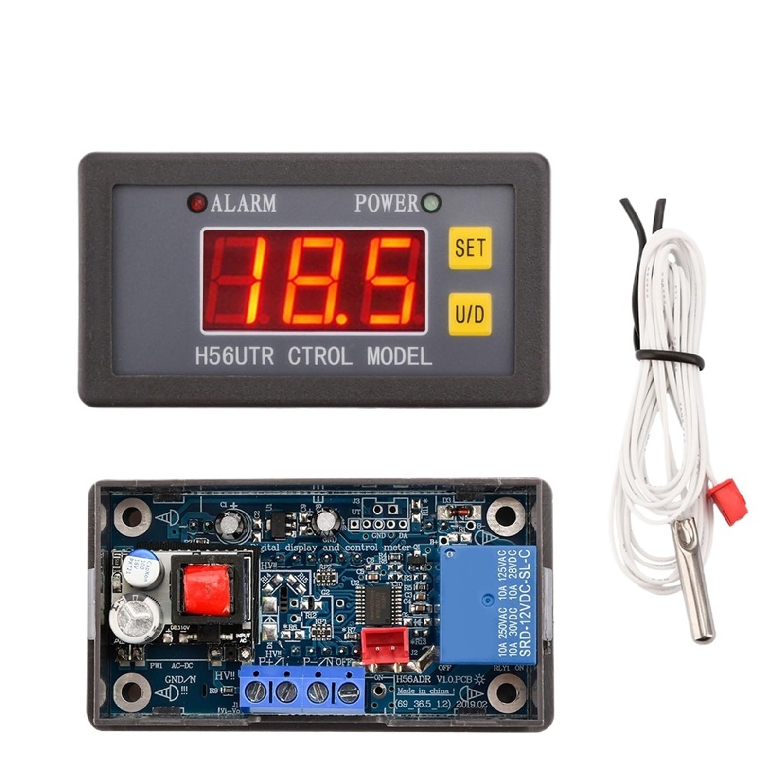H56TR Digital Thermostat With NTC Sensor Probe Heating Cooling Relay Output Temperature Controller Sensor AC220V DC12/24V(WHITE)