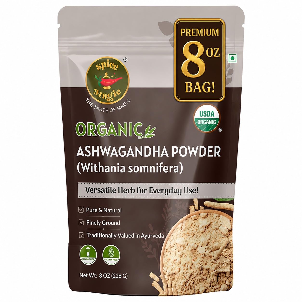 Spice Magic Organic Ashwagandha Powder, USDA Organic, 8 oz