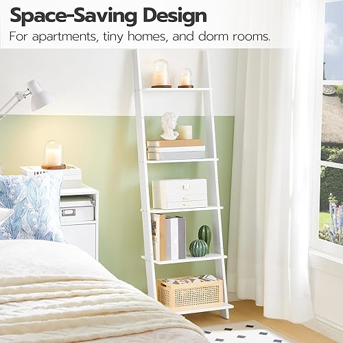 Miniatura 4 de HOOBRO Estantería de escalera de 5 niveles, estante de escalera inclinada de pared, 58.3 pulgadas de alto, estantes decorativos y de almacenamiento,