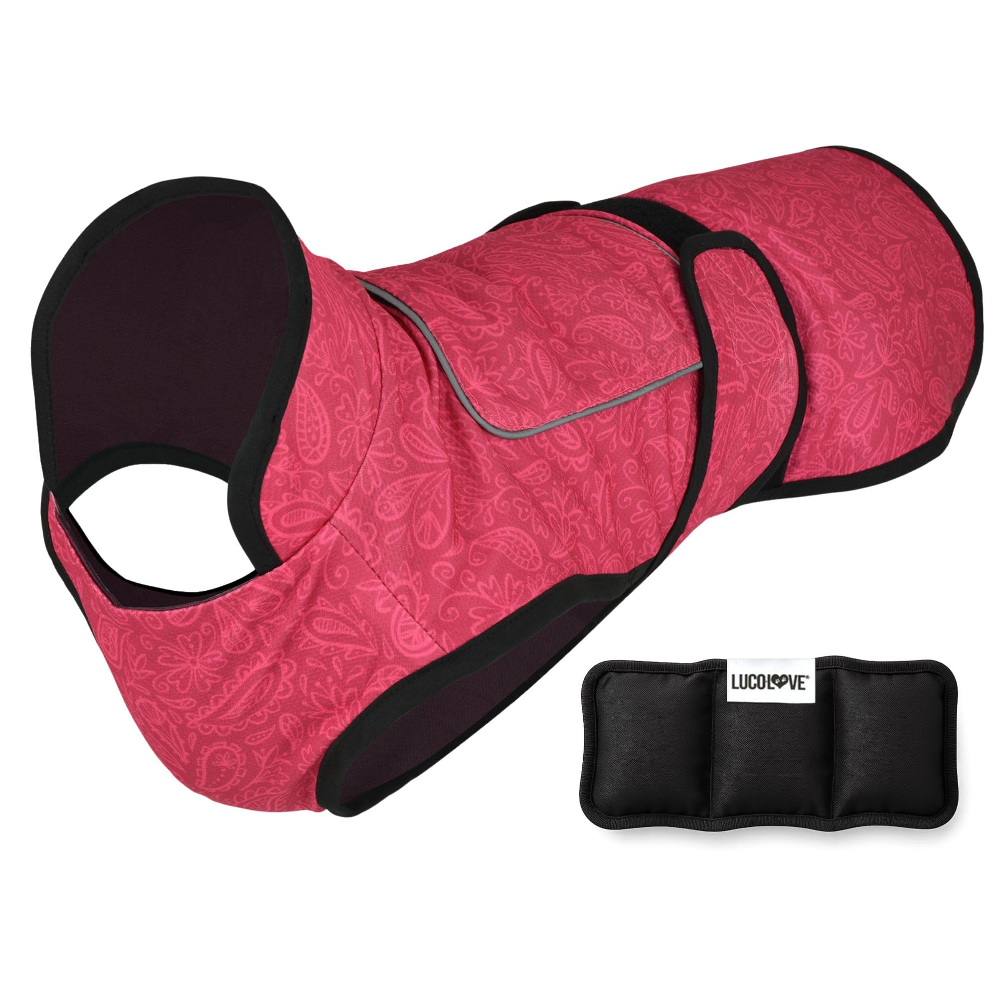 LUCOLOVE Dog Cooling Vest with Ice Pack – 2-Layer Evaporative Cooling Jacket with High Collar, UV Protection & Size-Matched Ice Pack – Cooling Vest