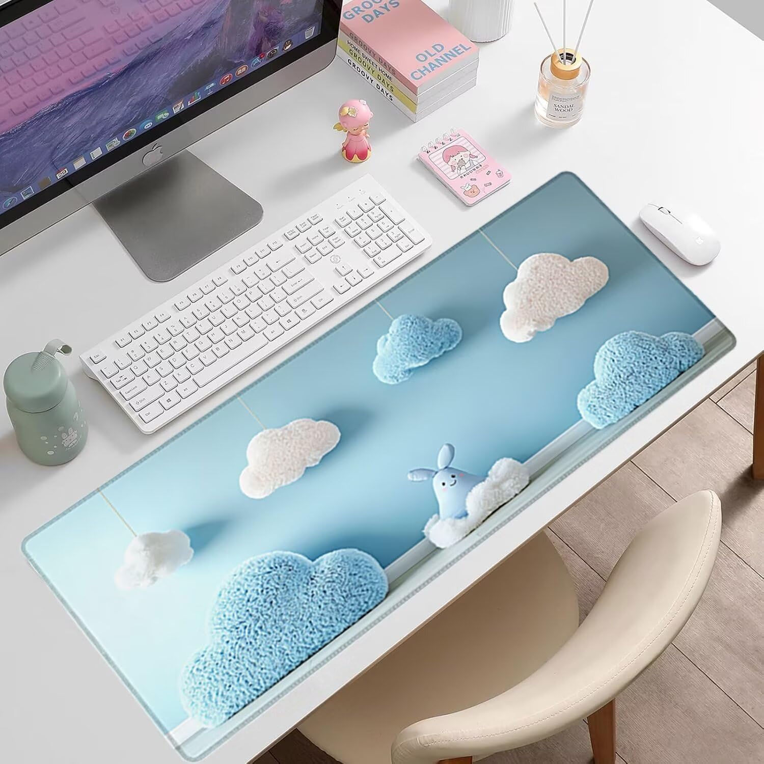 Podkładka pod mysz do gier XXL - 1400x600x3mm - Nowoczesna duża antypoślizgowa podkładka pod klawiaturę biurową ze zszytymi krawędziami, niebieska duża podkładka pod mysz do gier do biura i domu