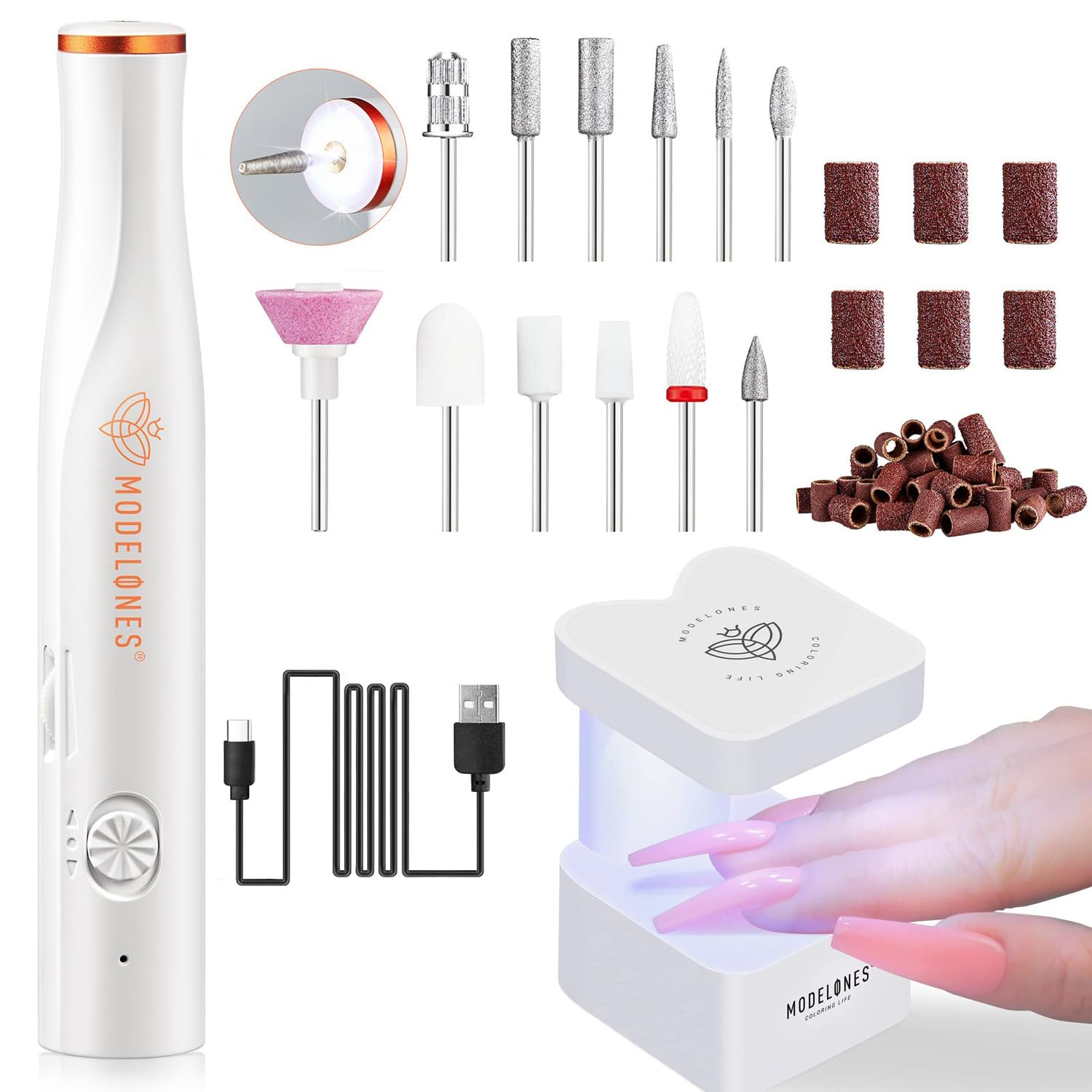 modelones Mini UV Light with Cordless Nail Drill for Nails, UV Nail Lamp, Nail Light with 2 Timers for Fast Nail Extension, LED Nail Lamp, Portable USB Nail Dryer for Travel