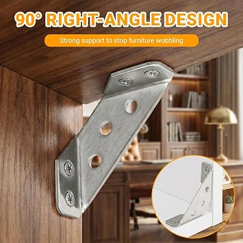 20 Pcs Corner Connector, Angle Brackets, Corner Brackets for Wood, Triangle Angle Bracket, Stainless Steel Corners Braces, with Screws, for Furniture, Shelves, Cabinet, Table, Chair Storage Rack