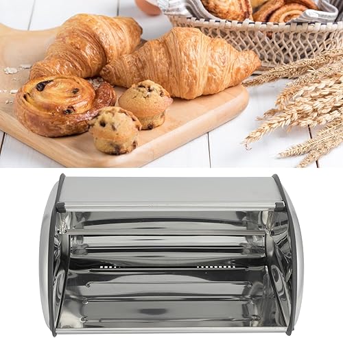 Miniatura 4 de Panera para encimera de cocina, soporte para pan de acero inoxidable, contenedor de almacenamiento de pan de gran capacidad, panera de metal, caja