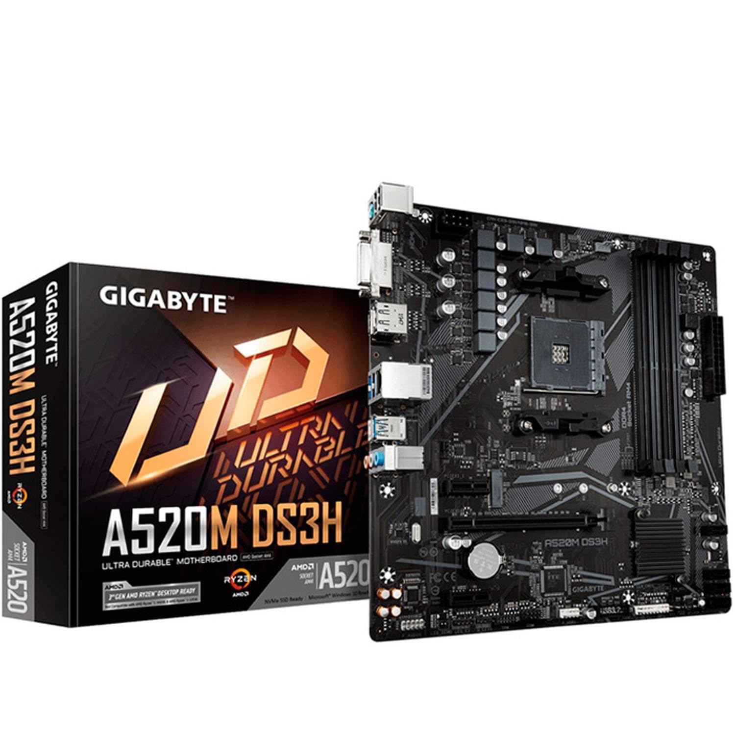 Gigabyte A520M DS3H (AMD Ryzen AM4/MicroATX/5+3 Phases Digital PWM/Gaming GbE LAN/NVMe PCIe 3.0 x4 M.2/3 Display Interfaces/Q-Flash Plus/RGB Fusion 2.0/Motherboard) DDR4