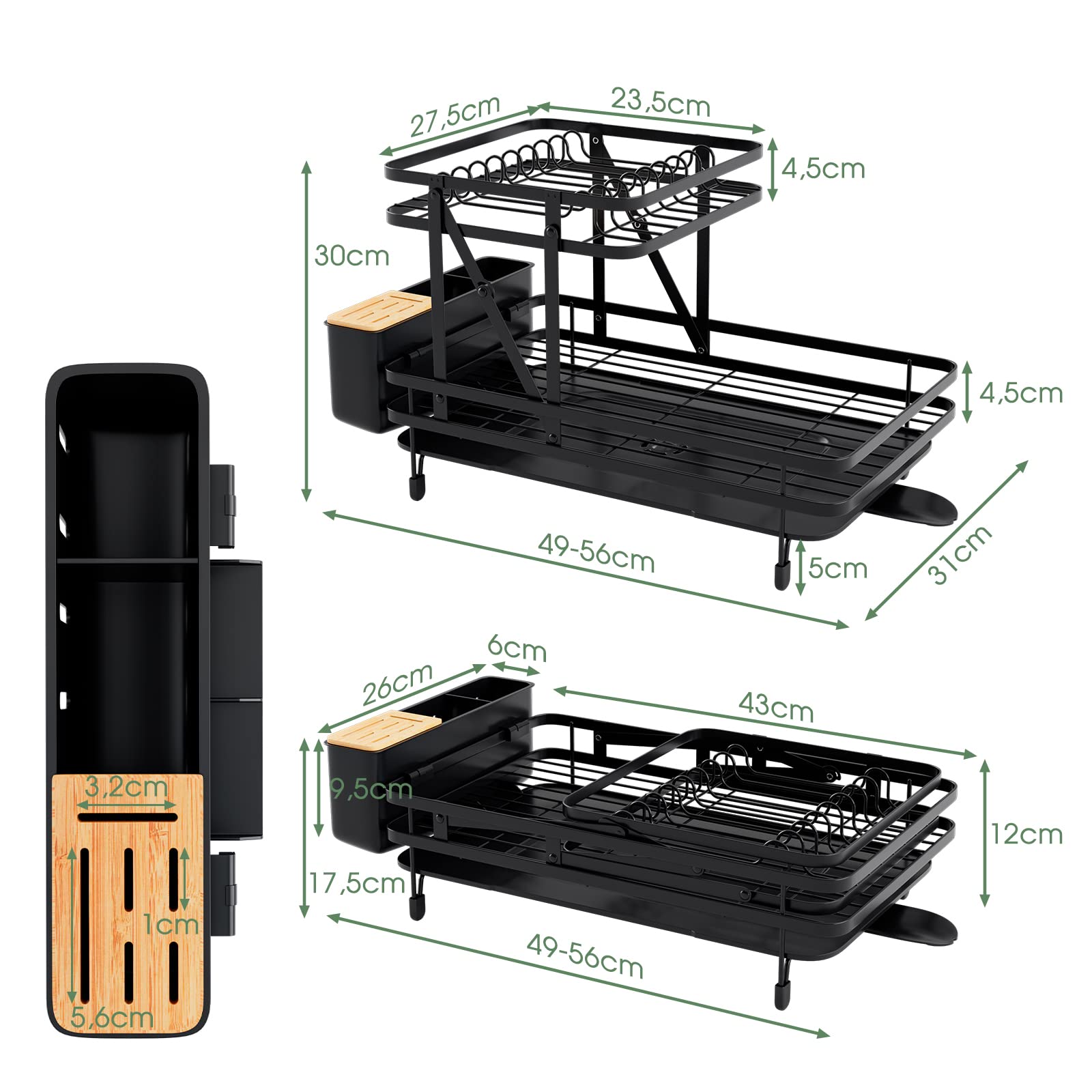 COSTWAY Égouttoir à Vaisselle Pliable 2 Niveaux Antirouille