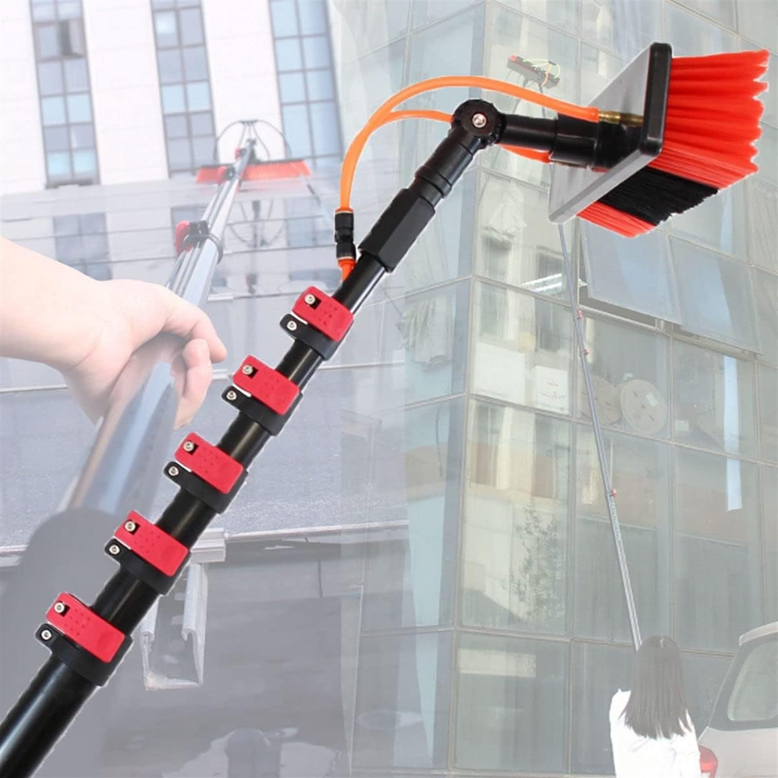 ASerZenith 18Ft Water Fed Pole Window Cleaning Brush Kit - Solar Panel & Photovoltaic Module Cleaning Tool, Telescopic Rod For Efficient, Easy Cleaning,24Ft/7.2M