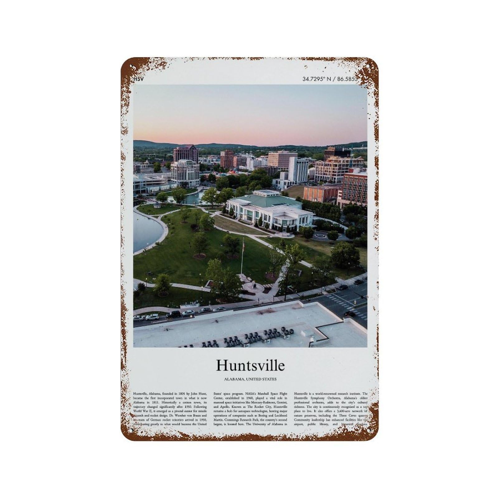xiaoxiaoshen Huntsville Alabama, United States, USA City Scenery Wall Decor Art Metal Tin Poster Modern Home Decor Art Home Bar Shop Decorations Vintage Sign 30x20cm
