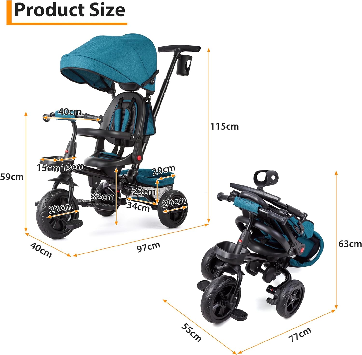 6-in-1 Baby Tricycle with Reversible Seat, Scalable Balance Bike, Baby Stroller from 10 Months to 5 Years up to 25 kg, Sun Visor and Pedal