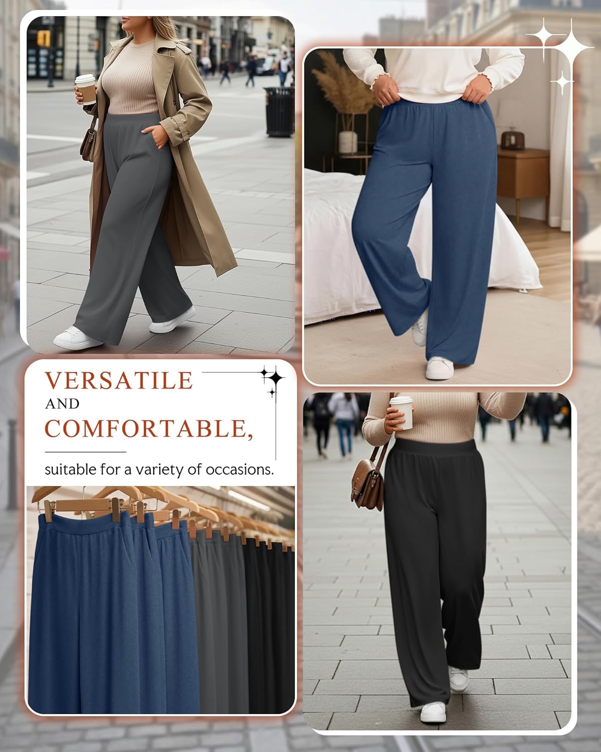 3 Pack Women's Plus Size Fleece Sweatpants Wide Leg Thermal Lounge Pants Pockets Elastic Waist Warm Trouser Jogger - Image 4