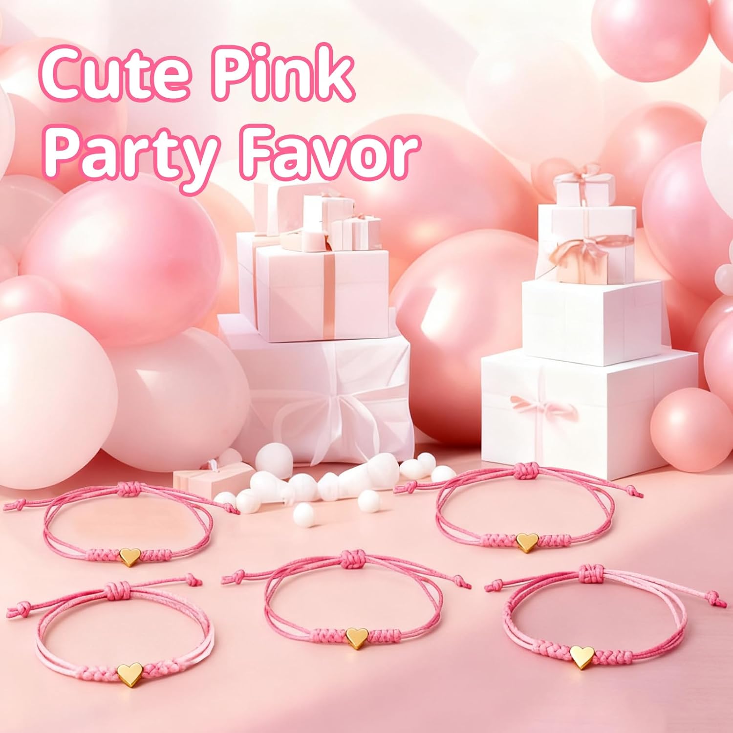 24 Pcs Pink Heart String Bracelets for Women - Adjustable Rope Braided Bracelet Pack Bulk Party Favors Coquette Cute Graduation Wedding Dance Team Cheer Friendship Bracelets - Image 5