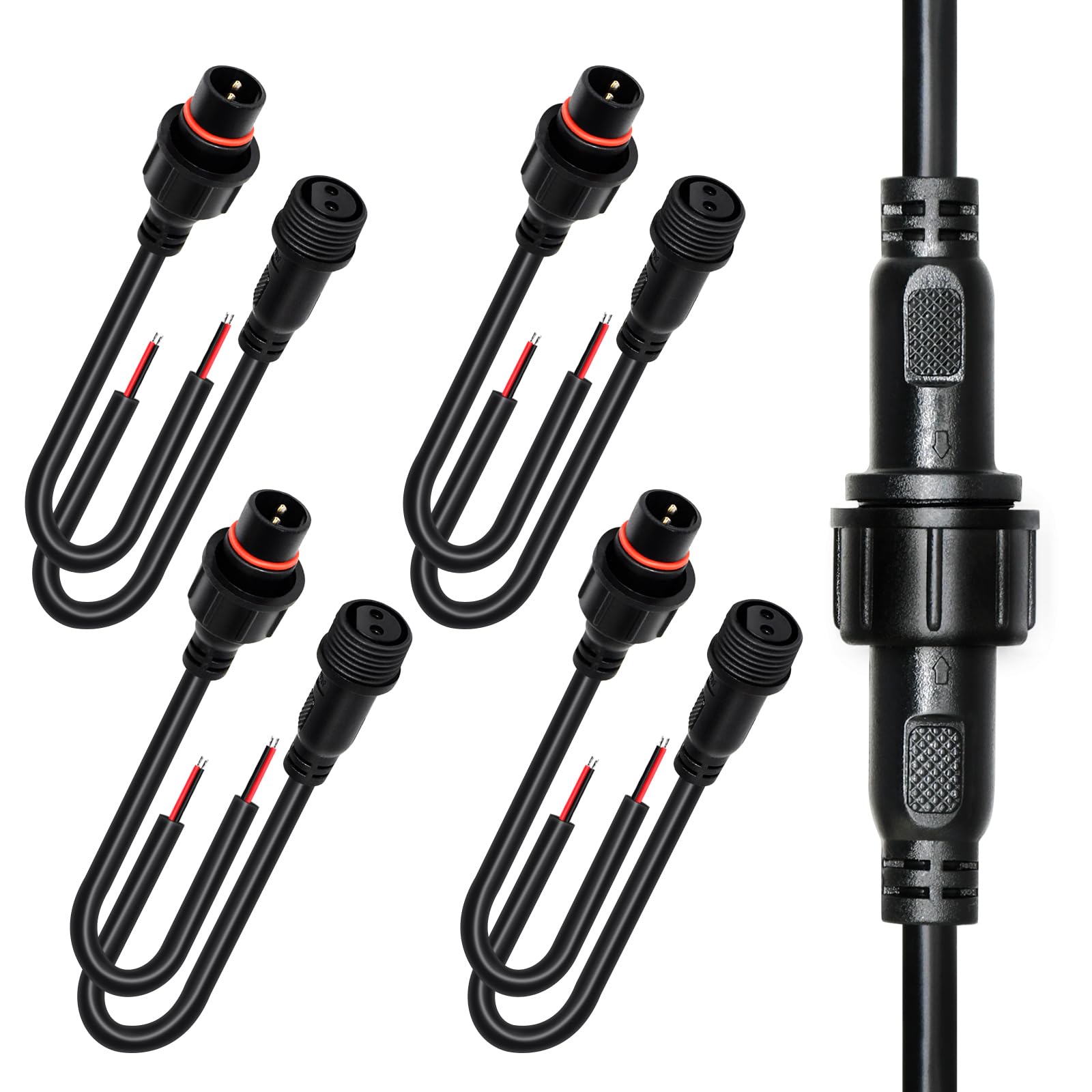 CHCSHH 2 pin led Strip Connector 18AWG IP65 Male Female Connector 7.87in Extension Cable for Car,Truck,Boat,Indoor/Outdoor LED Waterproof Connector（5