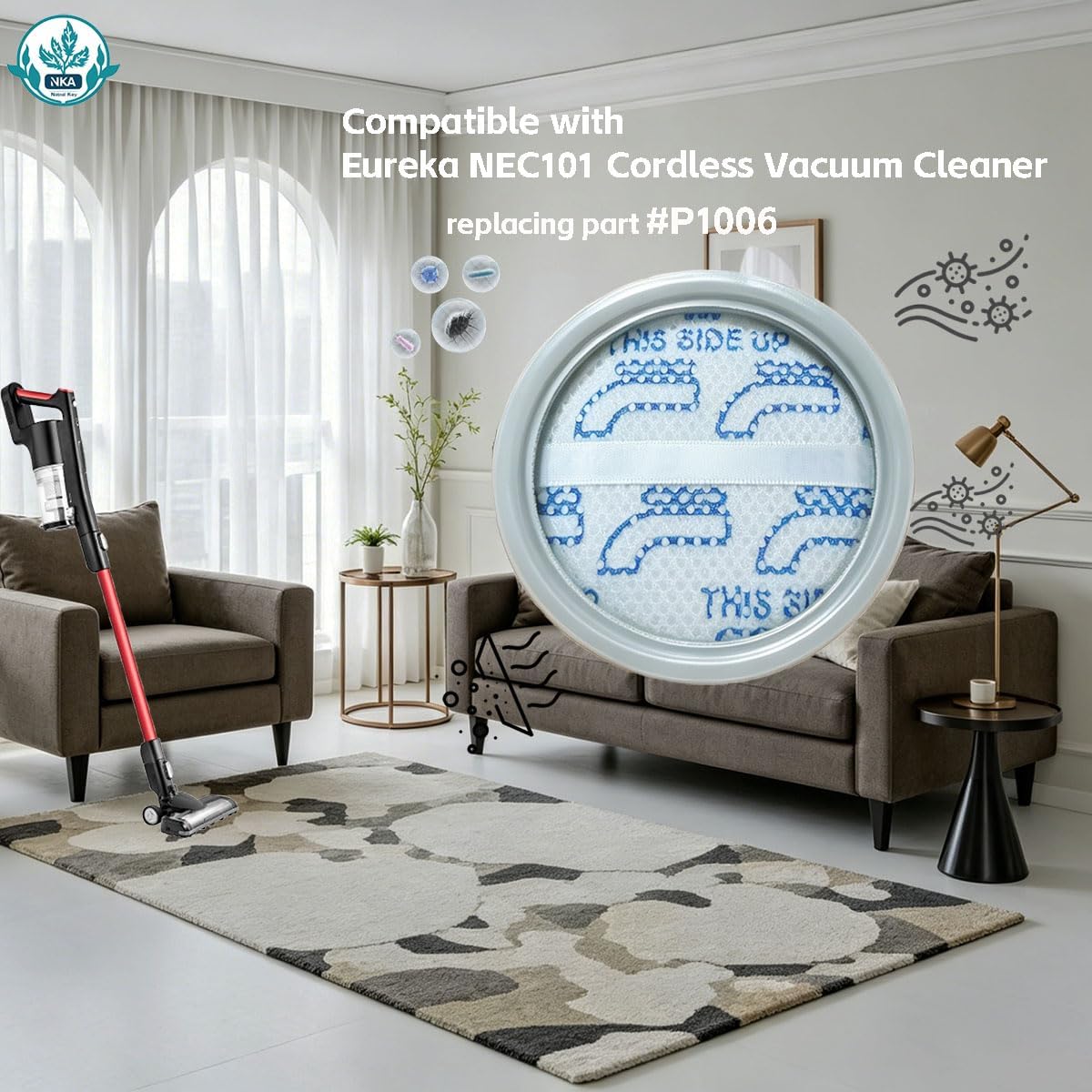 Compatible with Eureka NEC101 Cordless Vacuum Cleaner, 2 Pack NEC101 Vacuum Filters Replace Part #P1006 Home Cleaning Cordless Vacuum Replacement Filters