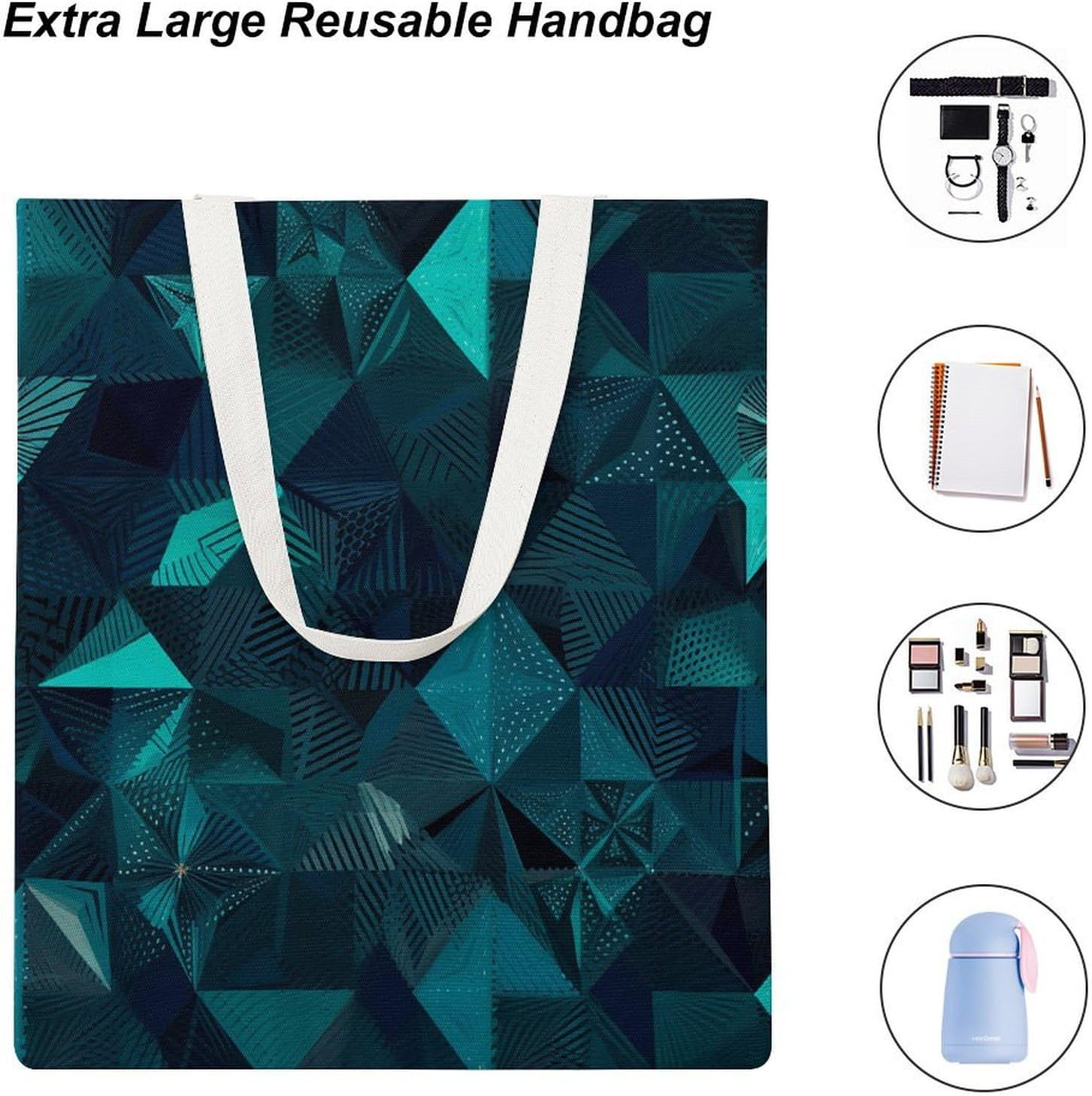 Canvas Tote Bag 16x15 In Lightweight Foldable Shoulder Hobo Purse | Navy Blue And Teal, Casual Tote with 10" Strap, Everyday Carryall, for Travel Work Grocery Shopping Beach Mark Gym Yoga