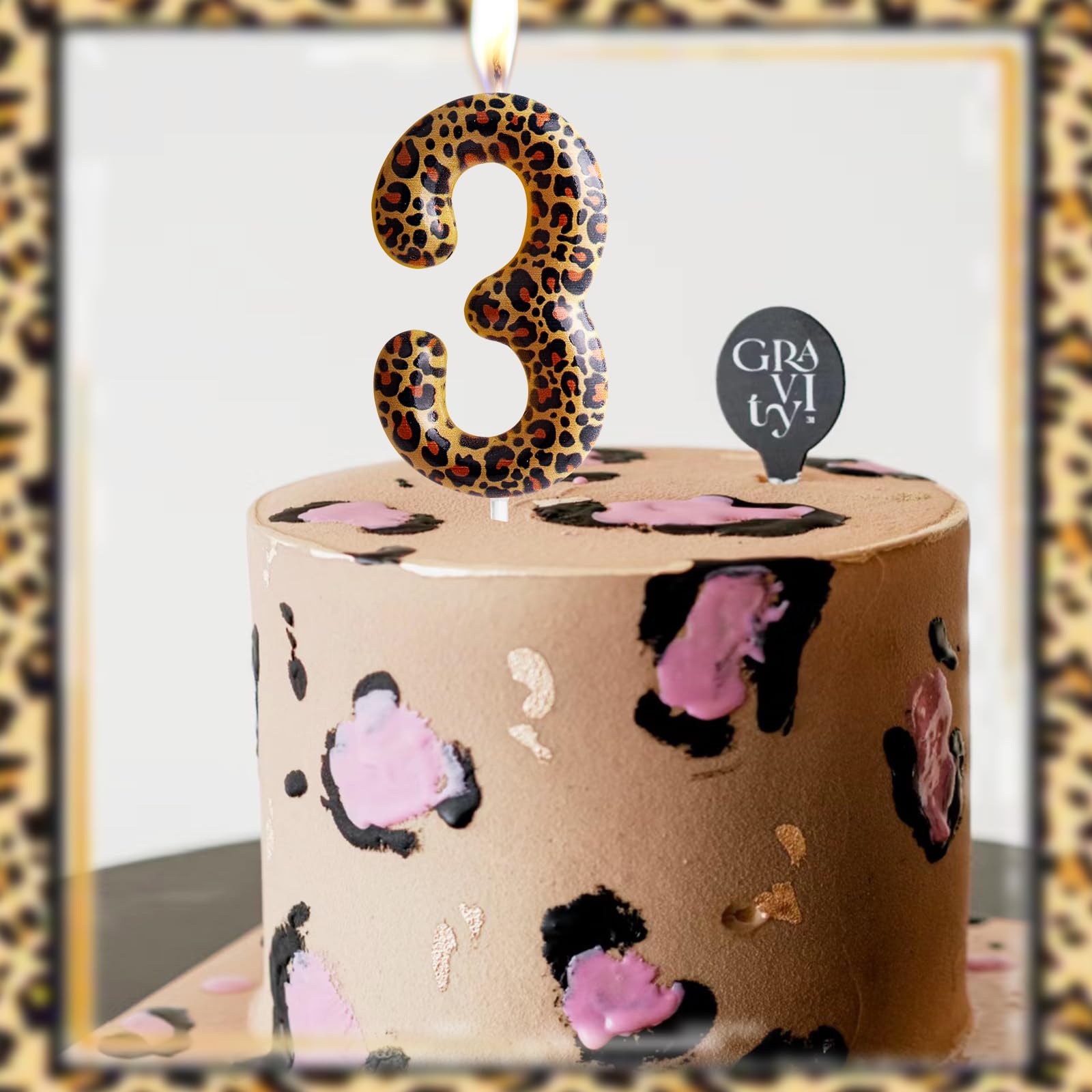 Yiran Leopard Print Birthday Candles Number 21, Realistic Leopard Printing Birthday Number Candles, Wild Onez Zoo Animals Themed Candle Cake for Boys and Girls Gifts Anniversary Party Supplies — view 4