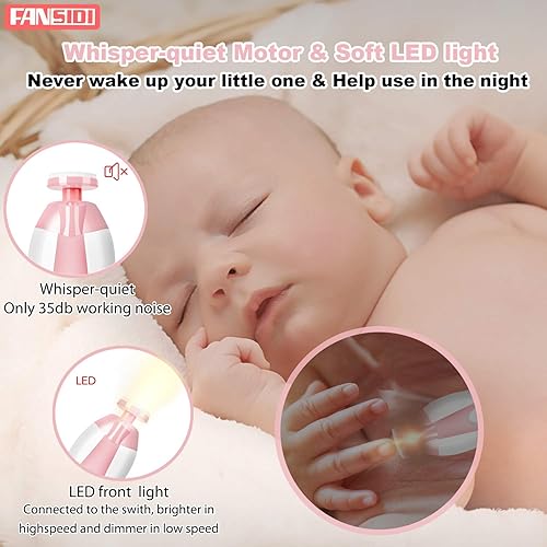 Miniatura 3 de FANSIDI Lima de uñas eléctrica para bebé, cortaúñas seguro para bebé, juego de manicura con 10 cabezales de molienda, 8 papeles de lija, recortar