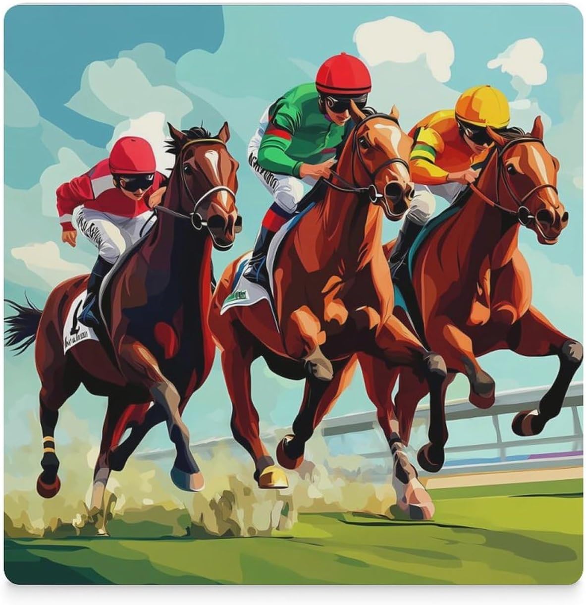 Horse Racing Coasters for Drinks Square Table Coasters Set Cup Mats with Cork Base