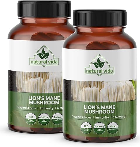 Extracto de hongo melena de león - 240 cápsulas vegetarianas - 4,200 mg - Suplemento sin OMG
