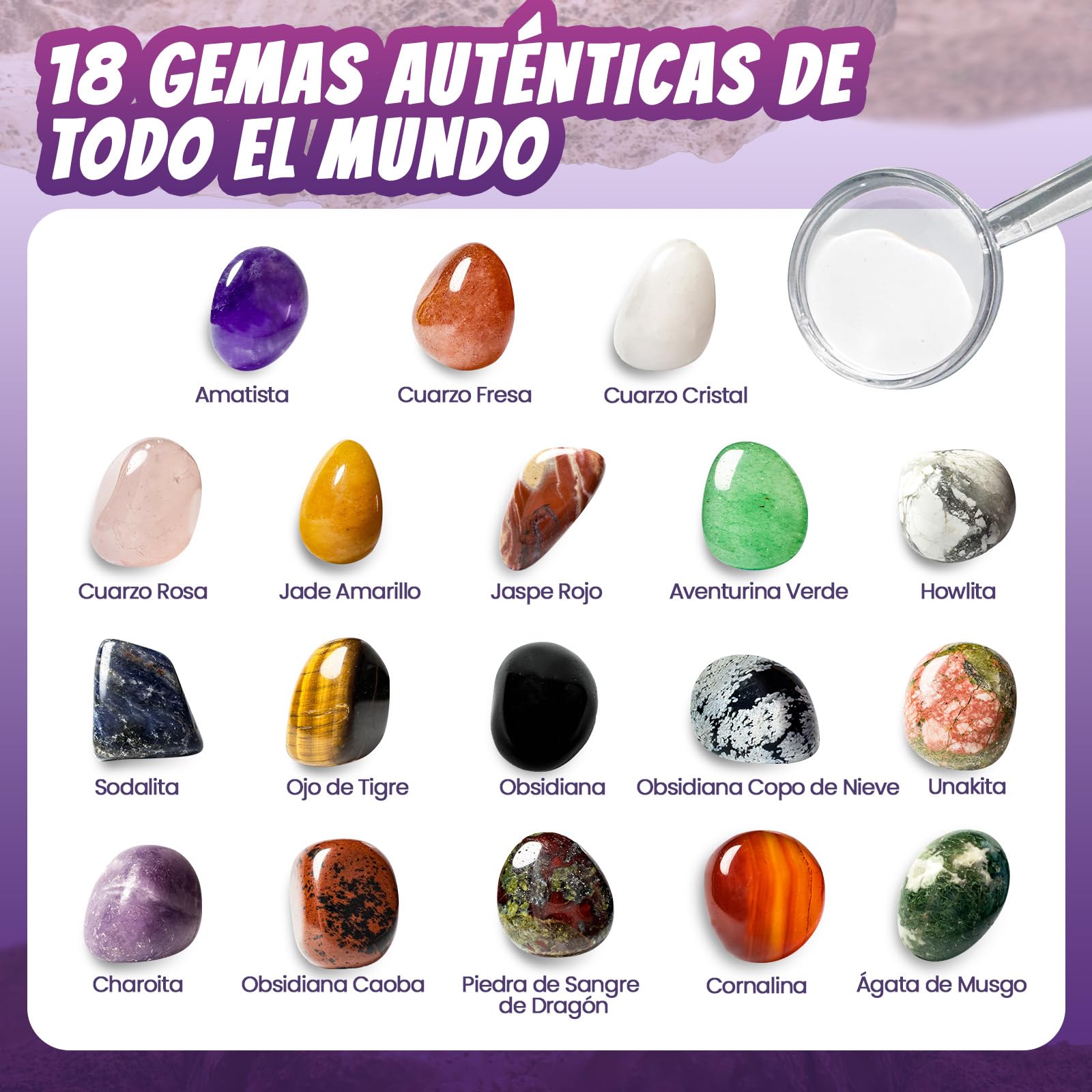 Mega Kit de Excavación de Gemas para Niños – 18 Cristales, Minerales y Rocas Reales para Niños a Partir de 8 Años