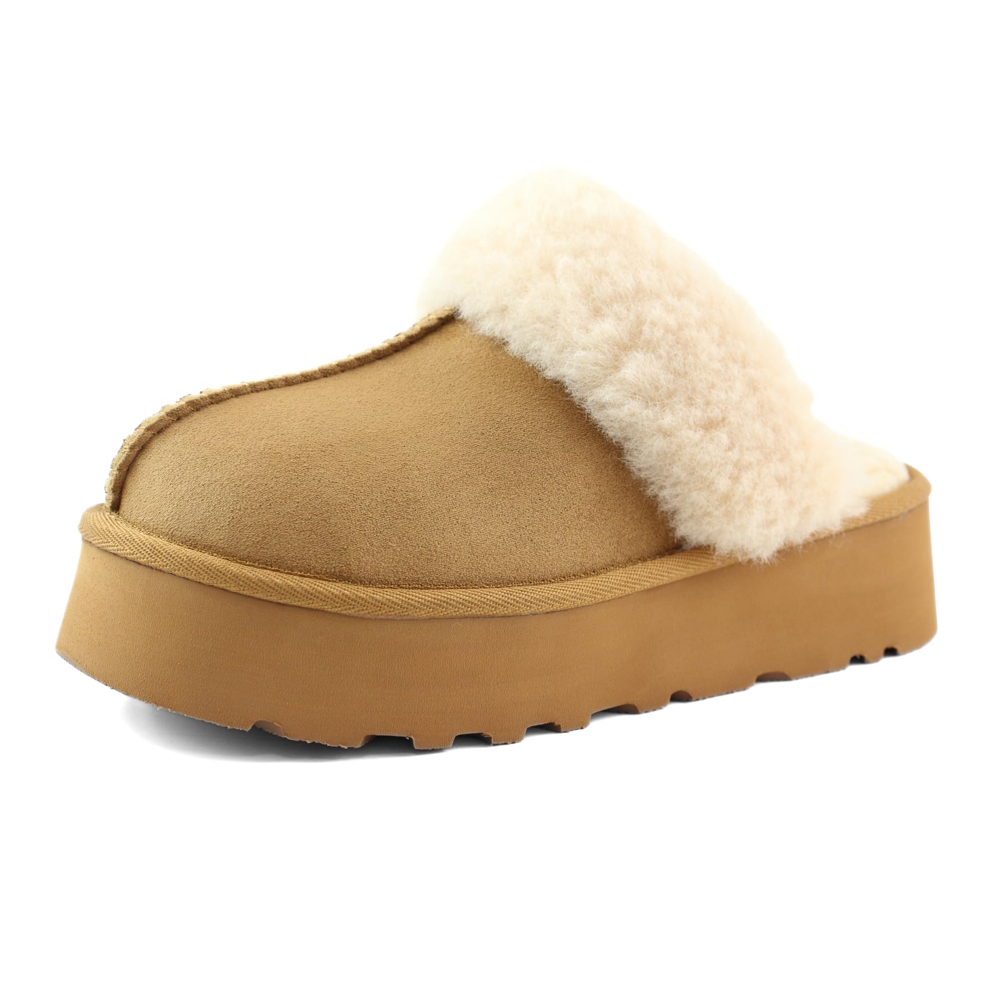 Platform Slippers for Women Memory Foam Fuzzy House Shoes Thick Sole Suede Clogs Indoor Outdoor Fireside Warm Winter