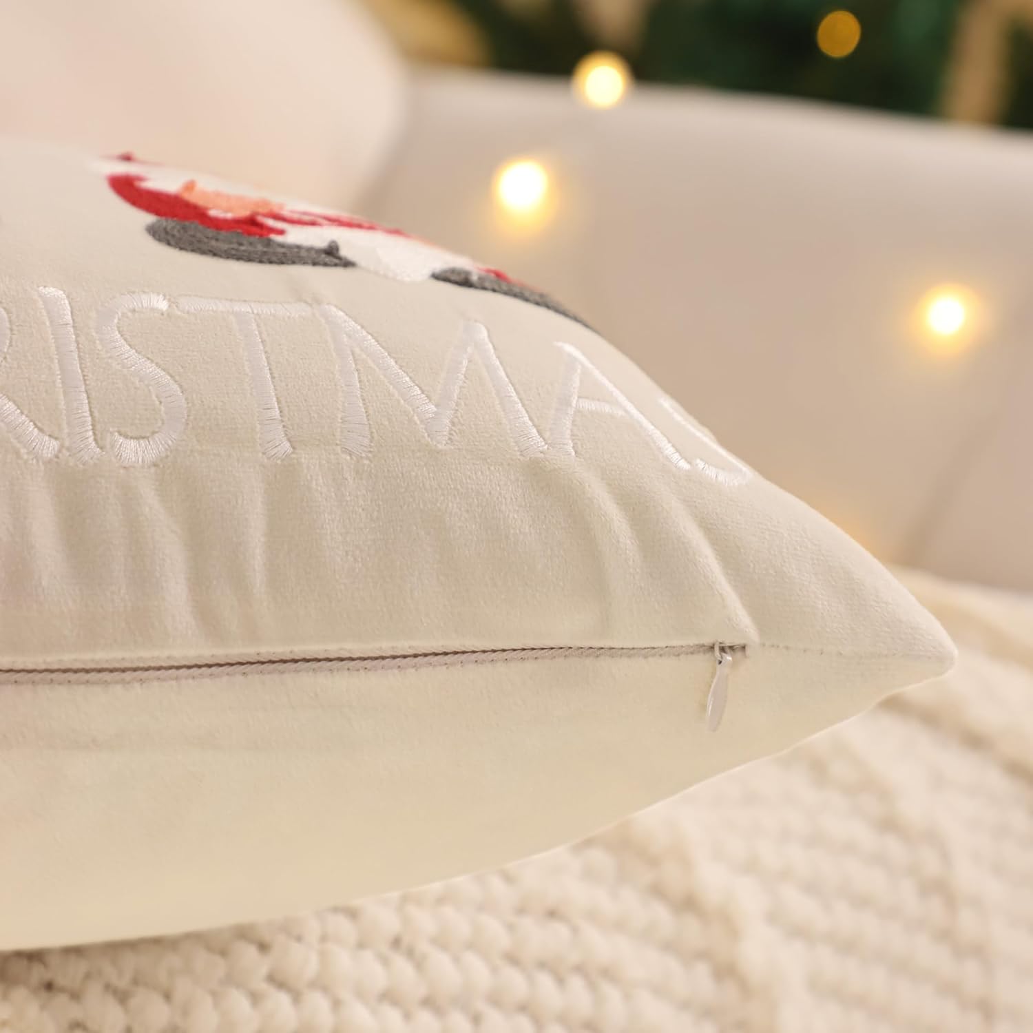 Christmas Throw Pillow Cover 18 x 18 inch Set of 2 Beige Gnome with Snowflake Velvet Pillow Case Merry Xmas Party Decor Pillowcase Winter Holiday Cushion Case