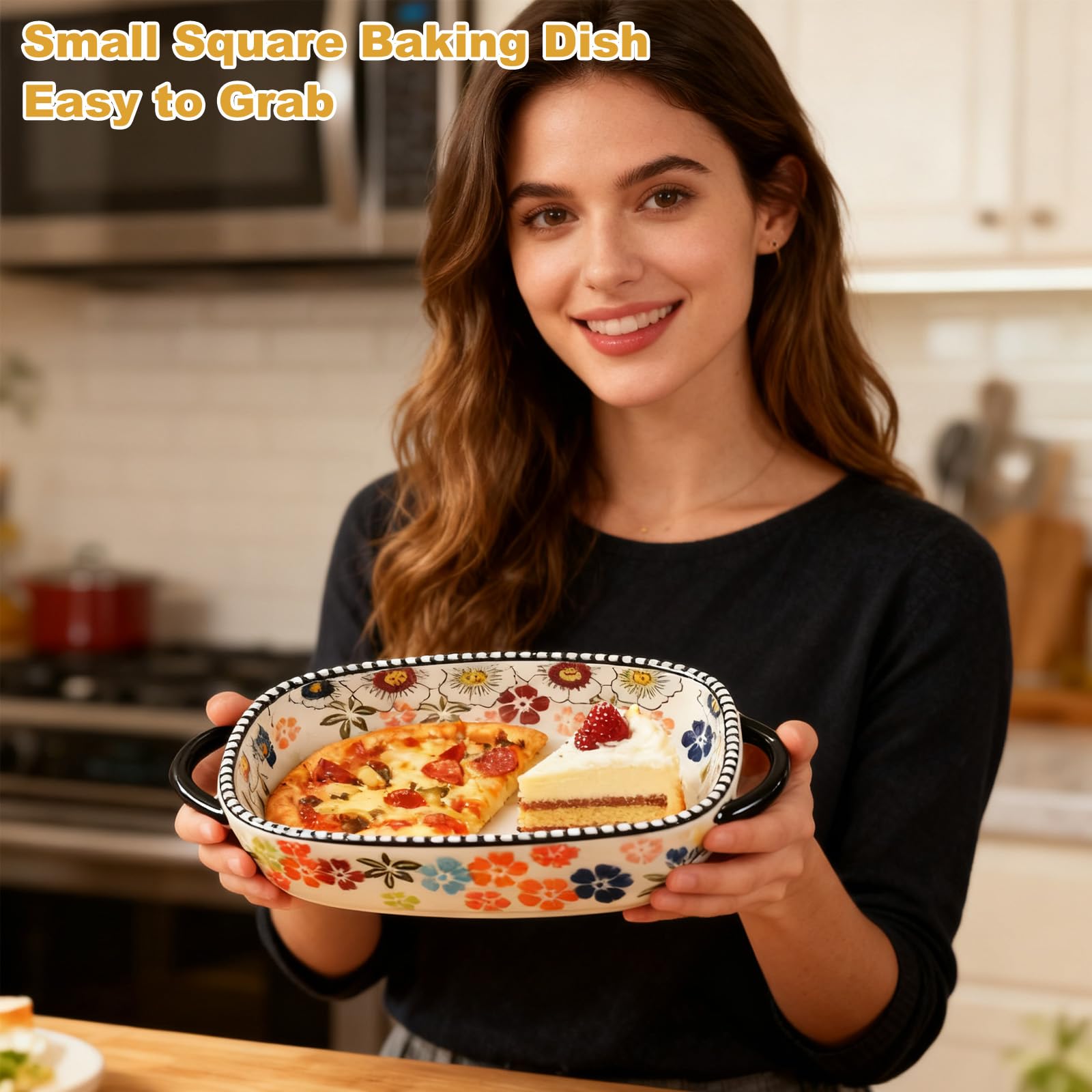 Teglia da forno in ceramica, 600 ml, rettangolare, 23,8 x 13,2 x 5,2 cm, con manici, per lasagne, casseruole, tiramisù, stampo da forno adatto per forno, microonde e lavastoviglie