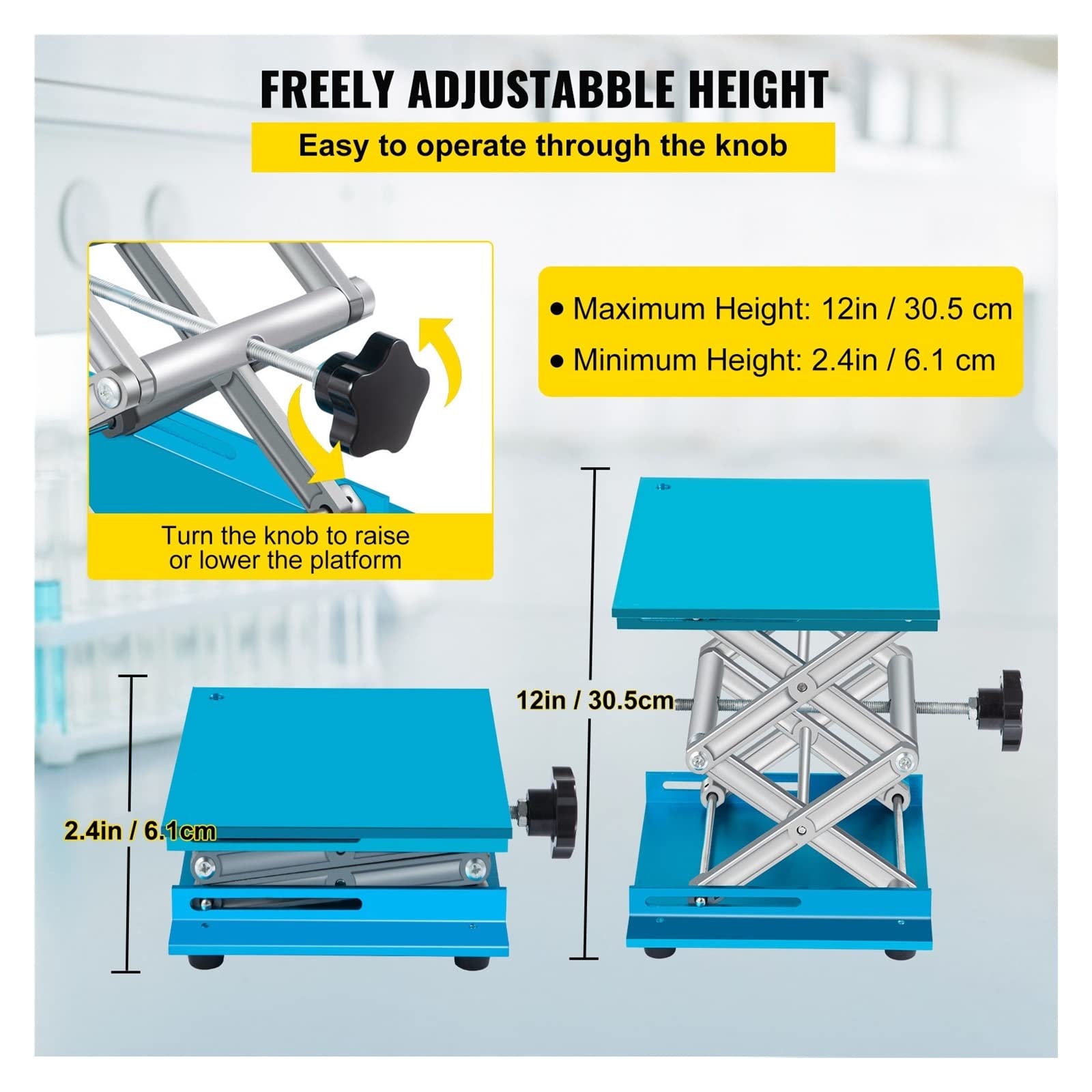 Tavolo Sollevatore A Forbice Da Laboratorio - Piattaforma In Lega Alluminio, Portata 30kg, Regolazione 2.5-9cm - Foto 4