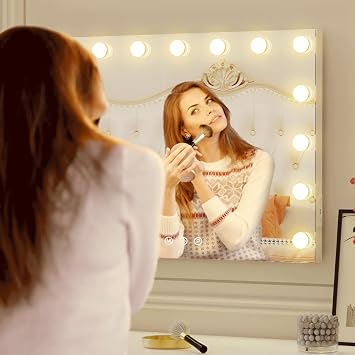 Hollywood Vanity Mirror with Lights, 15 Light Bulbs,3 Color Lights,Make Up Lighted Mirror, Aluminum Metal Frame,USB Charging Port(23 x 18)