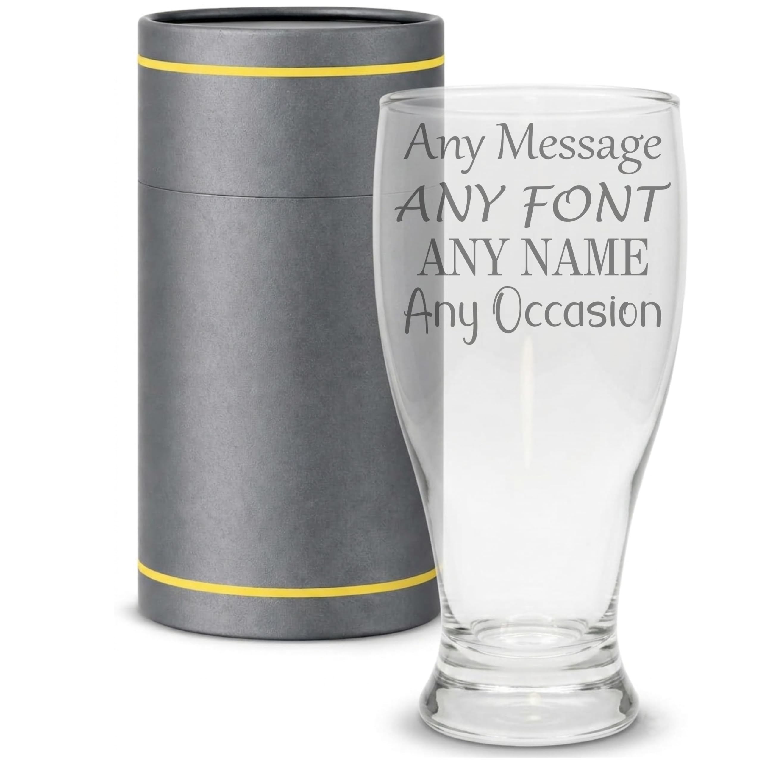 EKAM Personalised Engraved Pint Glass, Personalise with Any Message for Any Occasion, Gift Box Included, Laser Engraved, 20oz/580ml - Fun Gift for Father’s Birthdays, Birthdays, Gift for Men