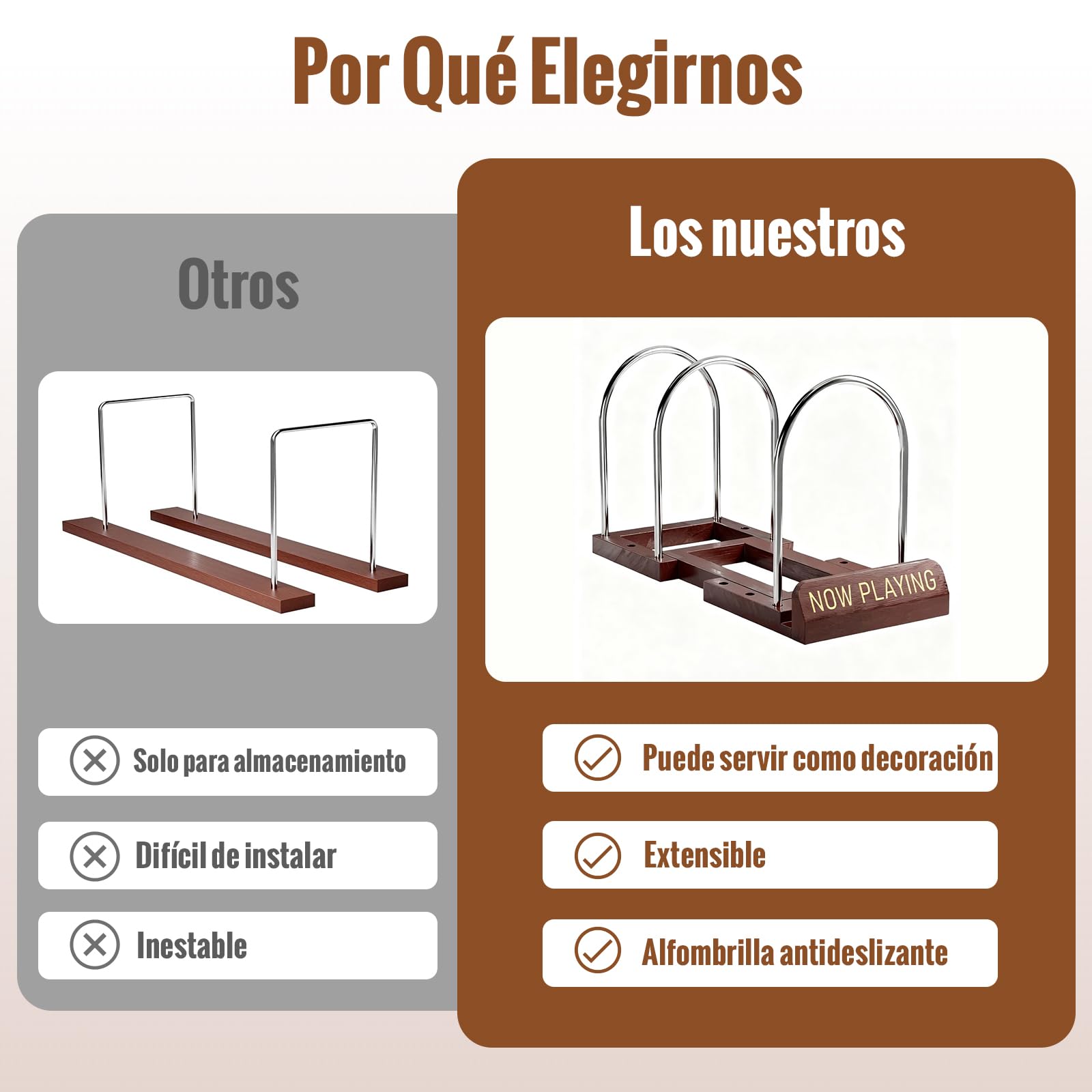 Now Playing Vinyl Stand, Soporte Vinilos Ajustable para 30-70 LP, Compacto y Estable
