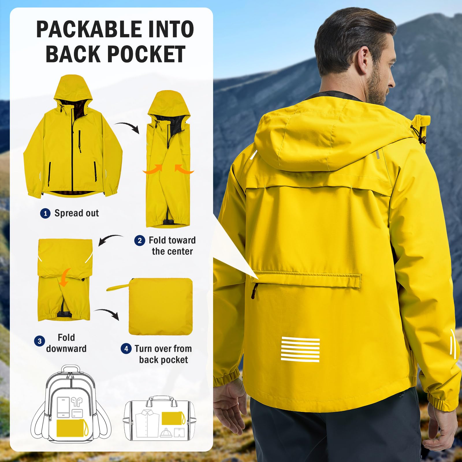 UMIPUBO Veste Imperméable Pour Homme Pluie Extérieure Coupe Vent Respirante Réfléchissante Blouson Légère Vêtements à Capuche Outdoor Cyclisme Plein air Voyage Course à pied Randonnée