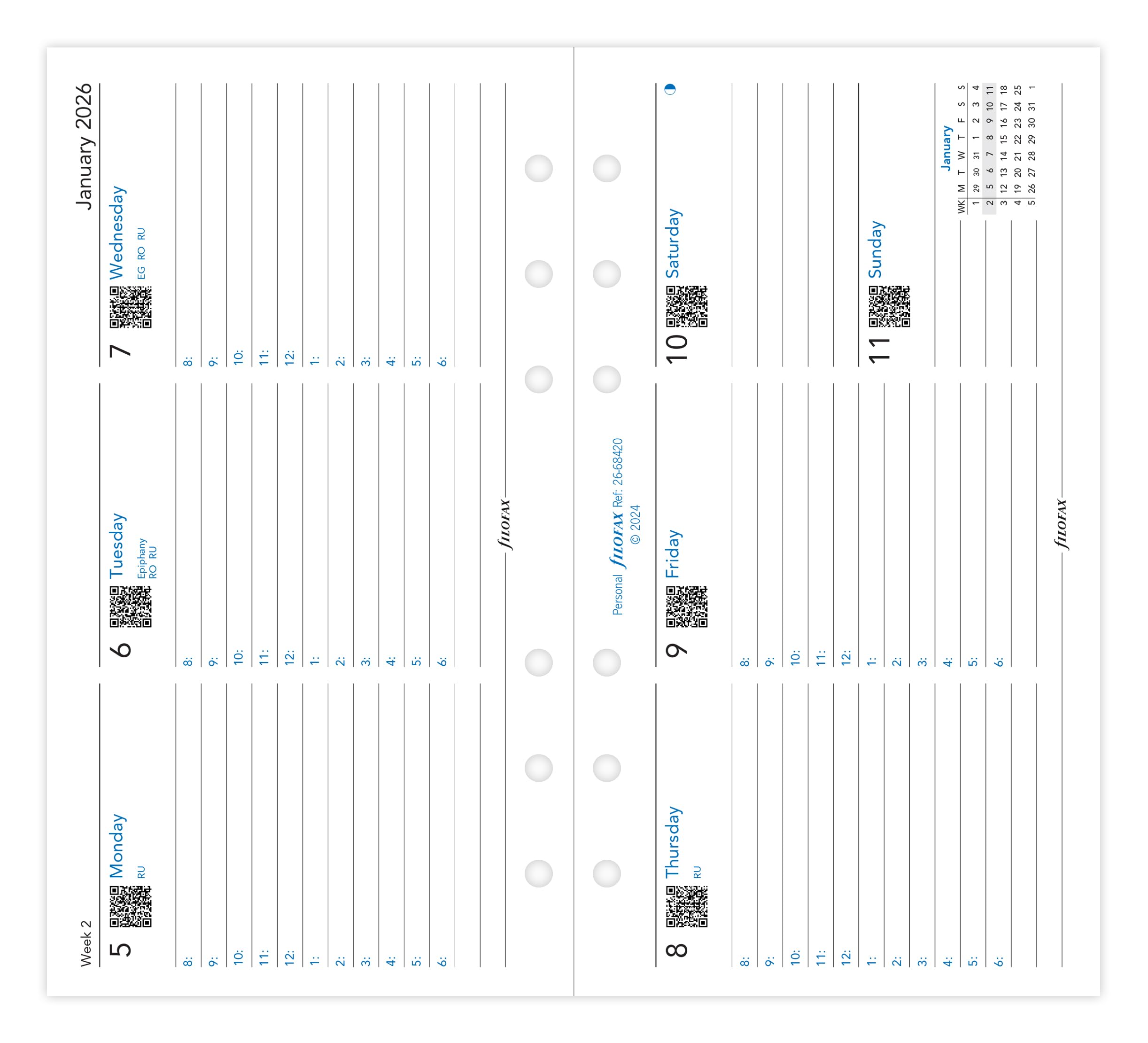 Filofax Personal horizontal week on two pages with appointments English 2026 diary 26-68420, White, 95 x 171 - Image 2