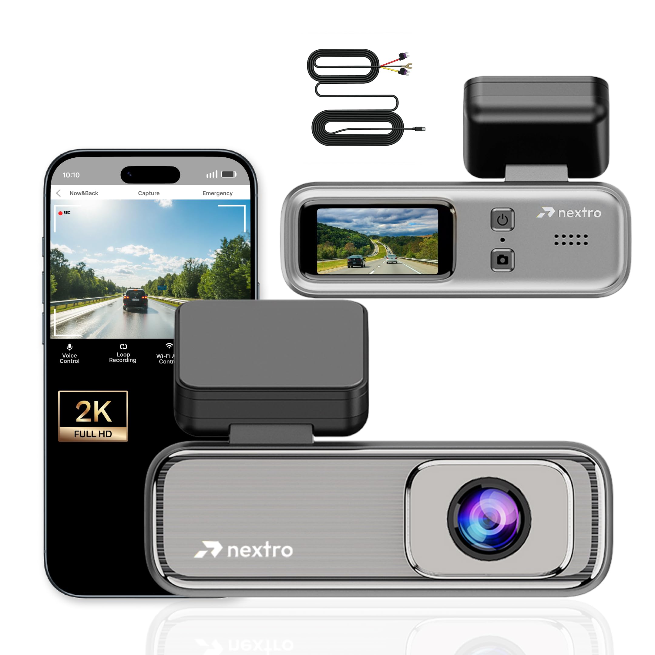 Nextro X300 SoloView Car Dashcam | 2K QHD | 145° Wide Angle | Wi-Fi App Control | Night Vision | WDR | G-Sensor | Voice Control | 1.47" IPS Display | Loop Recording | Parking Monitor | Hardwire Kit