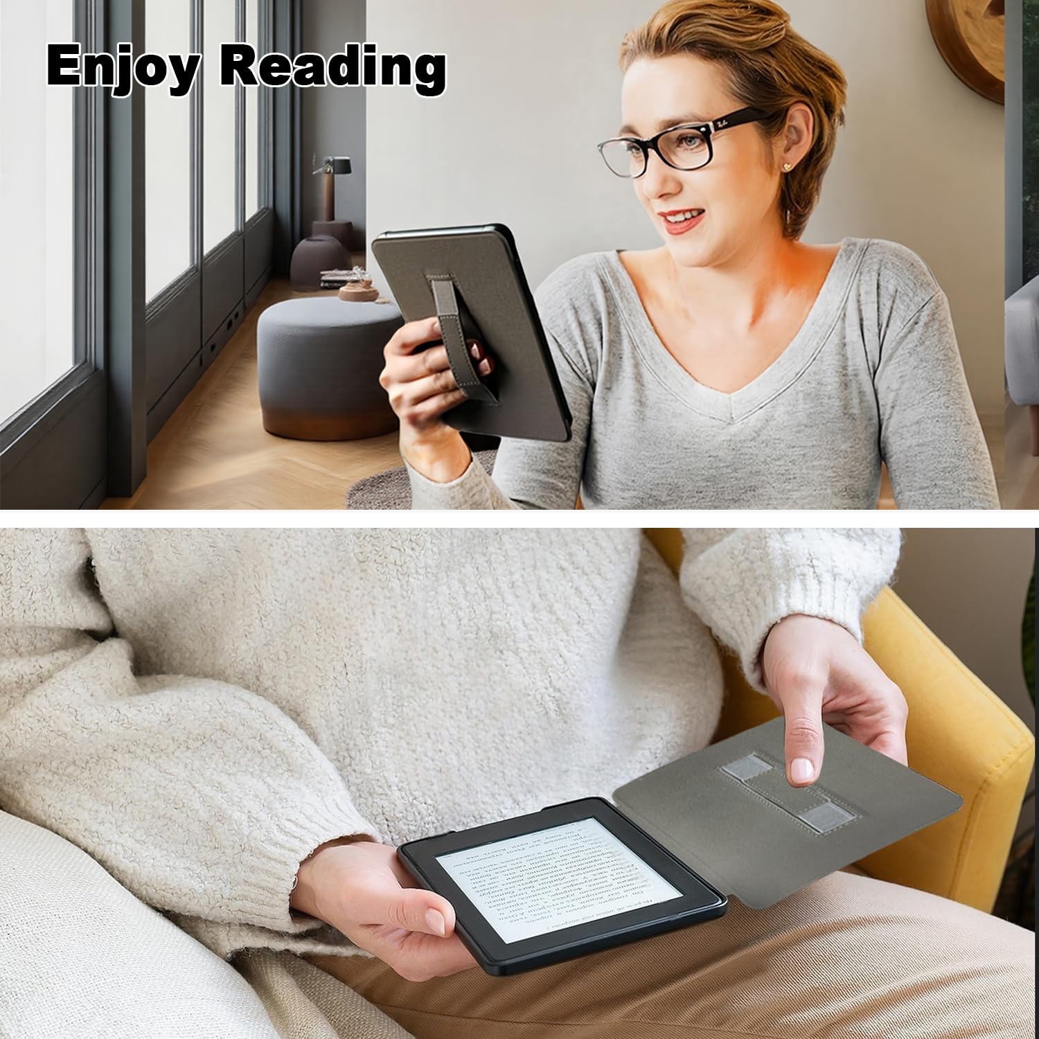 SCSVPN PQ94WIF Schutzhülle für Kindle Paperwhite 10. Generation 2018, mit Handschlaufe, automatischer Schlaf-/Wachmodell, schlank, leicht, PU-Leder, Smart-Schutzhülle, nur passend für 15,2 cm Kindle