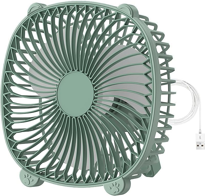 USB Wired Desk Fan, 7 Inches Small Quiet Cooler, Hanging/Wall-Mounted/Stand Table Cooling Fans for Home Office Kitchen Car Use (Green)
