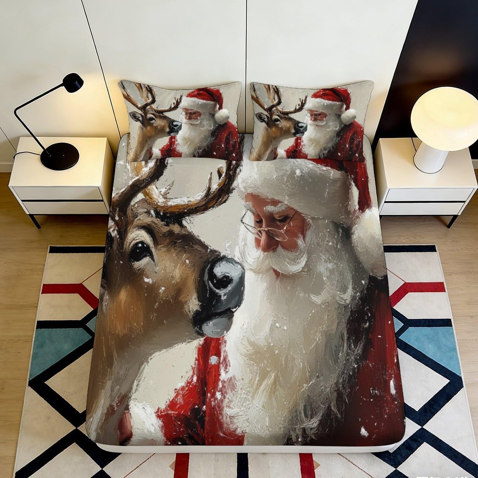 Jqzkxnhpbr Style-6 3D Printed Santa Claus Reindeer Fitted Sheet Microfiber Christmas Bedroom Decor Bed Cover For Home Guest Room 90X200x25cm