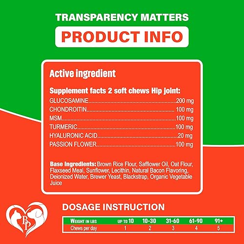 Miniatura 5 de Suplemento de cadera y articulaciones para perros y artritis para aliviar el dolor - Glucosamina condroitina MSM masticables suaves para perros