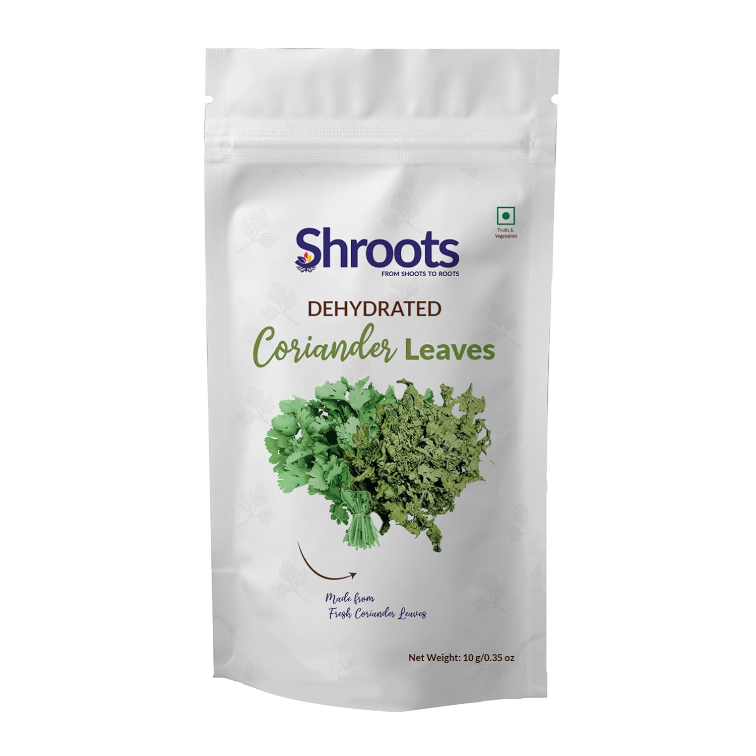 SHROOTS Dehydrated Coriander Leaves Pure Vegetarian Gluten-Free No Added Salt Flavorful Kitchen Essential Machine Dried Vegetables with Natural Aroma Ideal for Everyday Cooking - 0.35 oz, Pack of 1