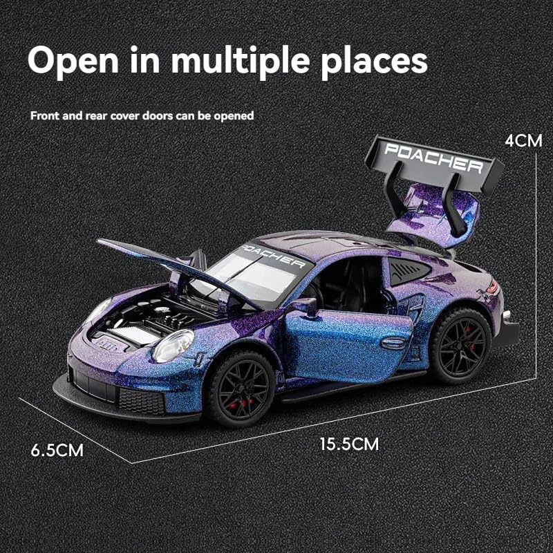 Image of 1:32 Porche 911 GT3 RS Diecast Metal Pull Back Car - 4 Openable Doors with Sound & Light | Perfect Toy & Gift for Kids 【Colors as Per Stock】